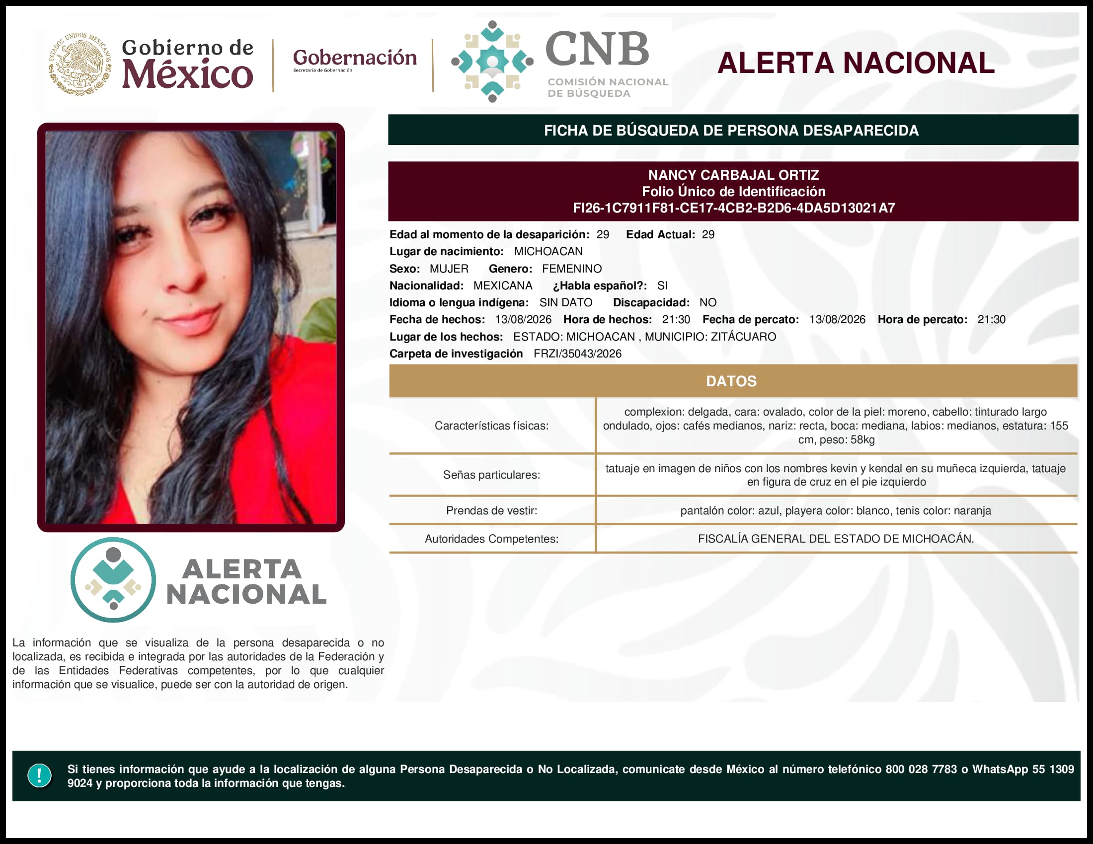 Persona desaparecida Nancy  Carbajal  Ortiz