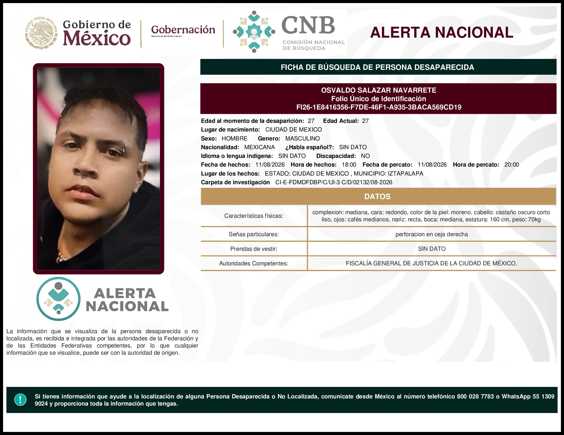 Persona desaparecida Osvaldo  Salazar  Navarrete
