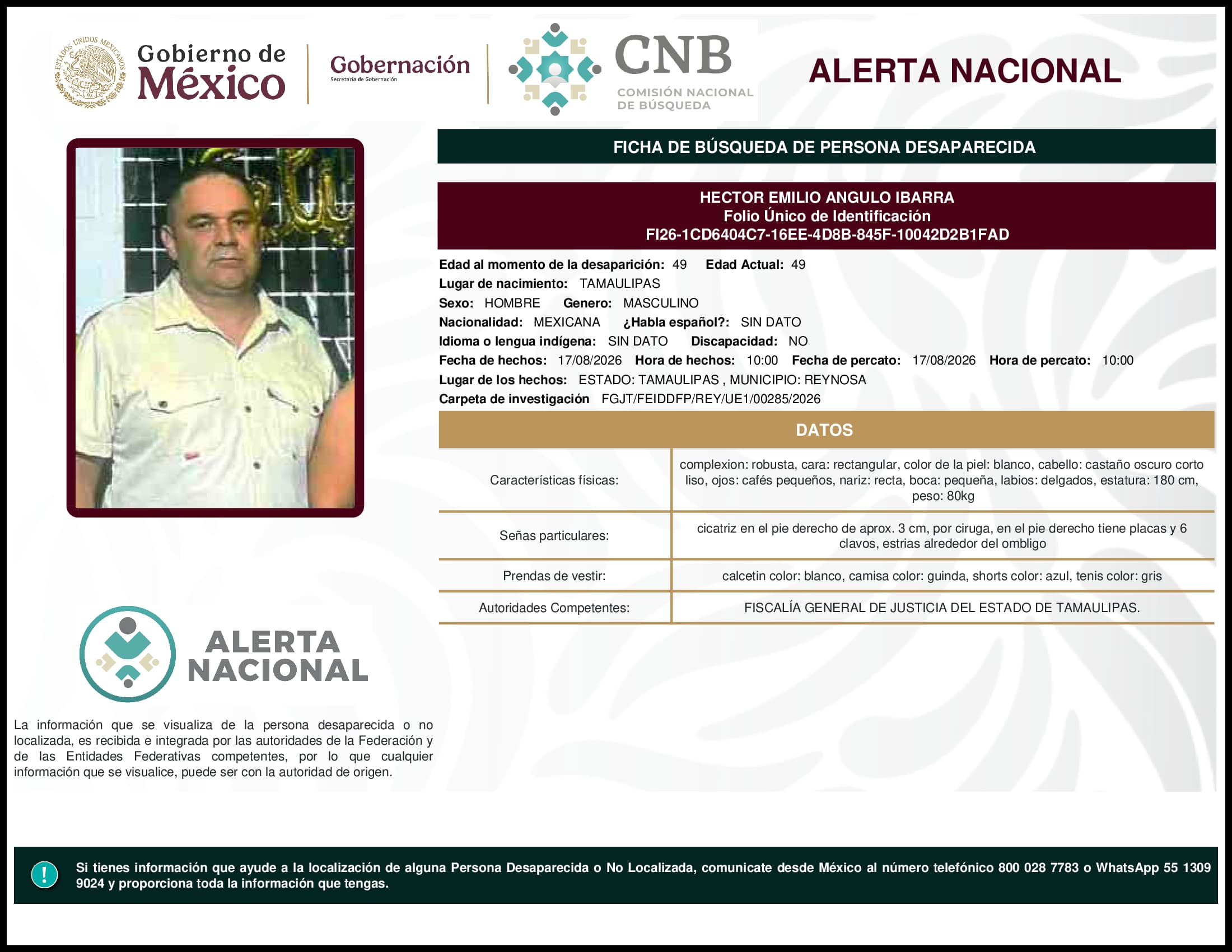 Persona desaparecida Hector Emilio Angulo Ibarra