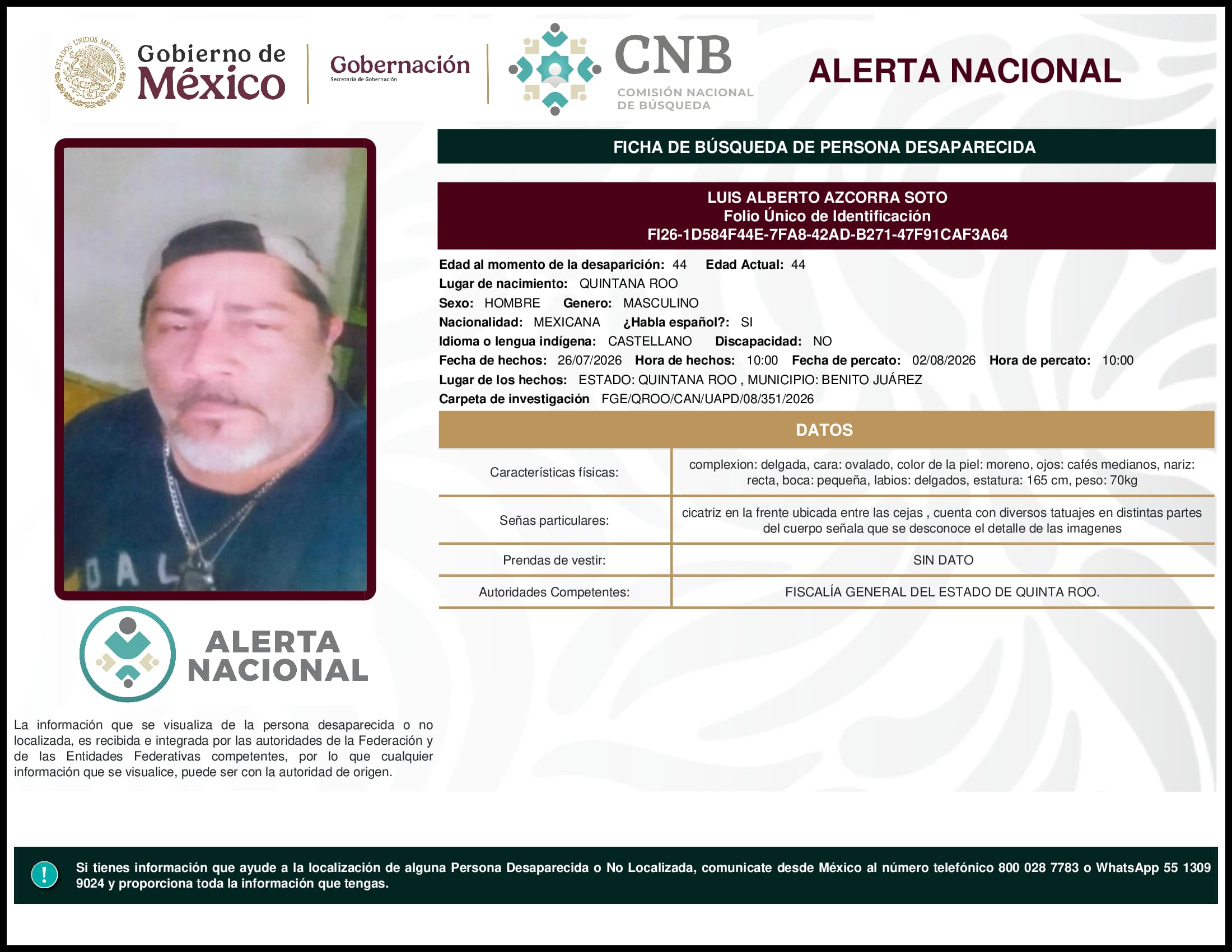 Persona desaparecida Luis Alberto Azcorra Soto