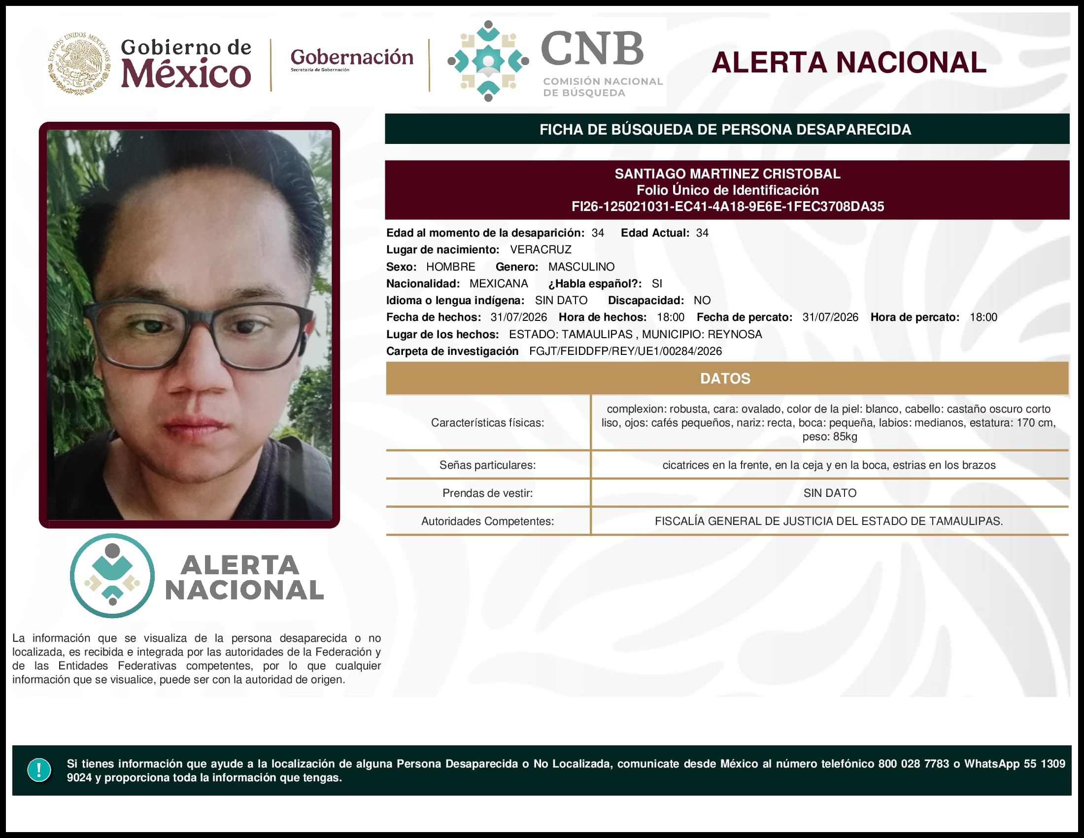 Persona desaparecida Santiago Martinez Cristobal