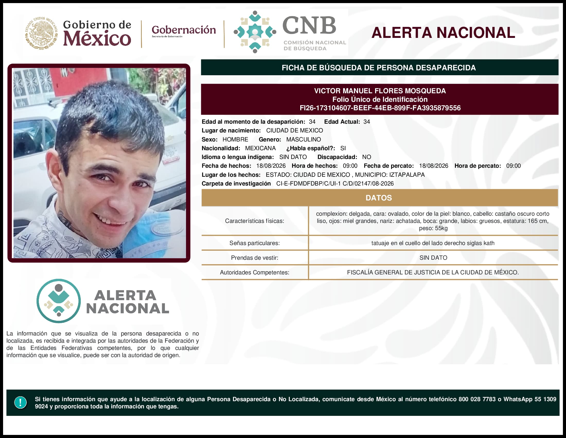 Persona desaparecida Victor Manuel Flores Mosqueda