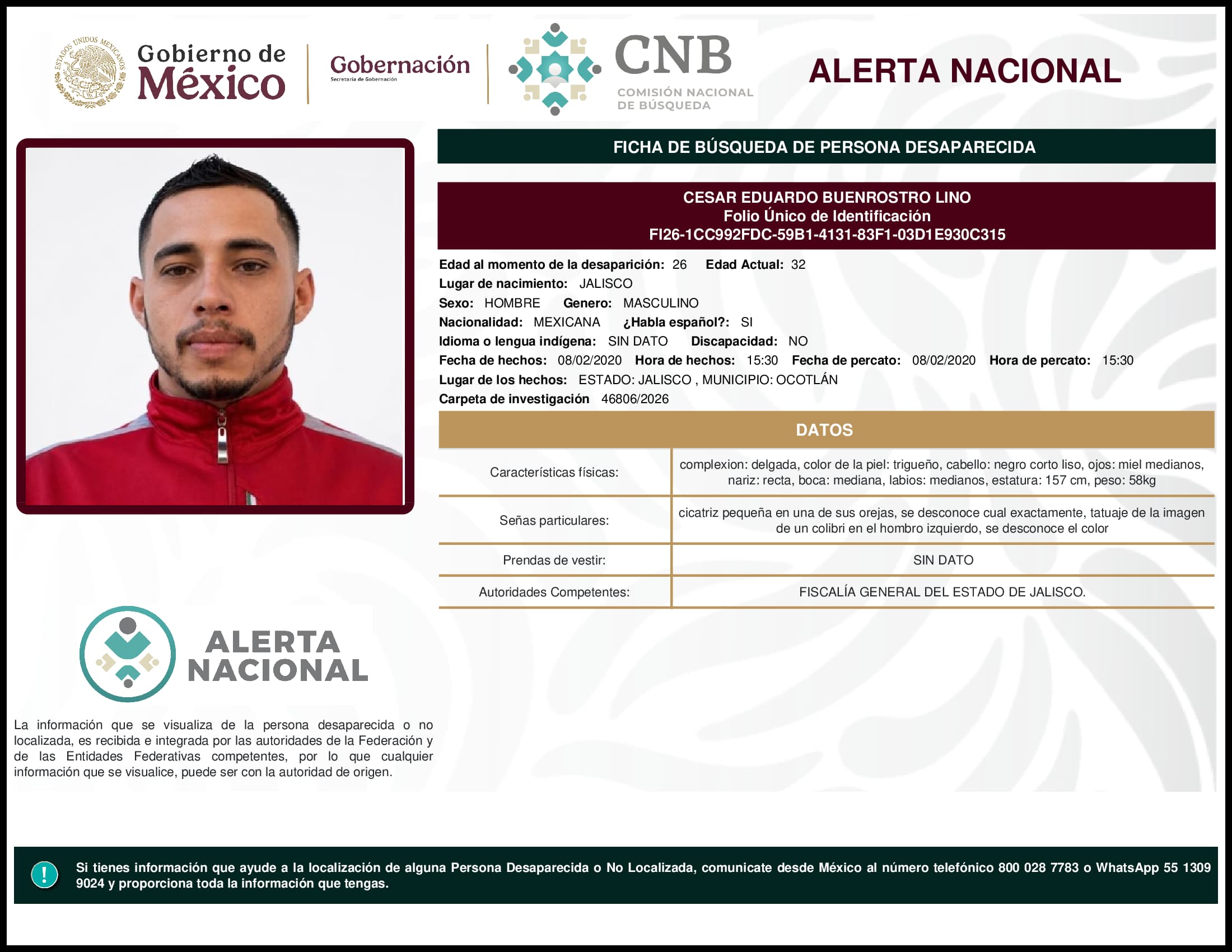 Persona desaparecida Cesar Eduardo Buenrostro Lino