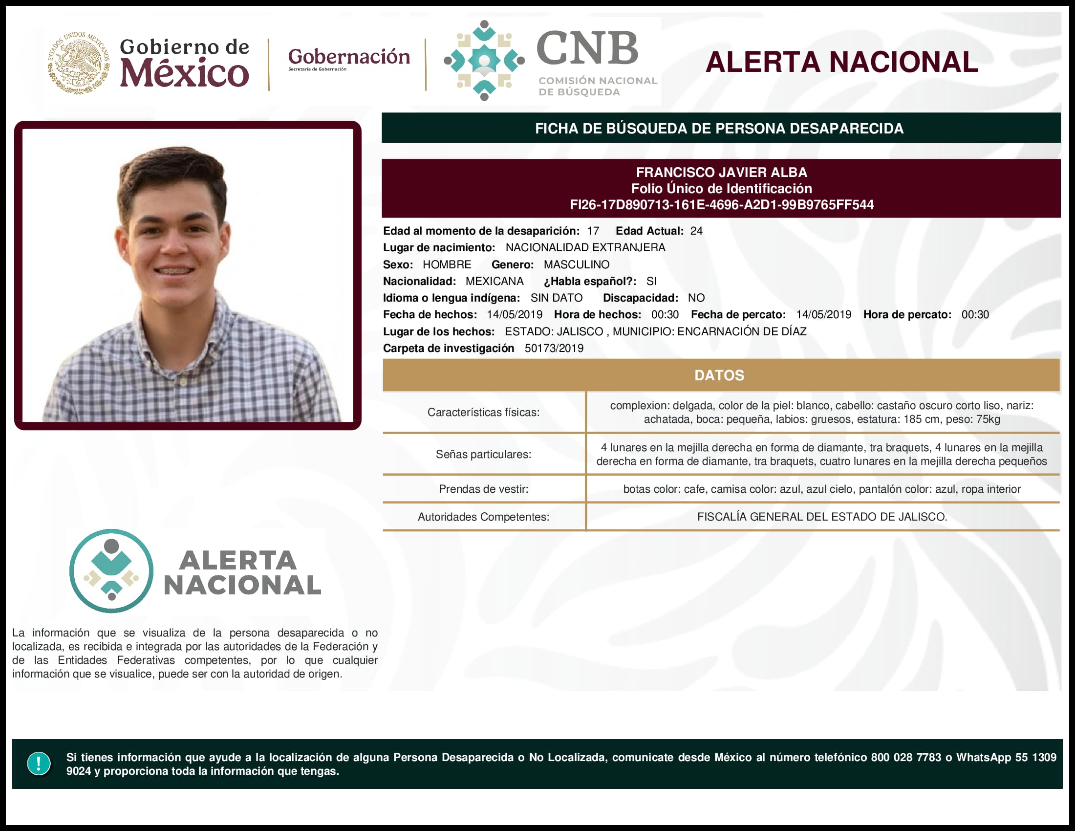 Persona desaparecida Francisco Javier Alba