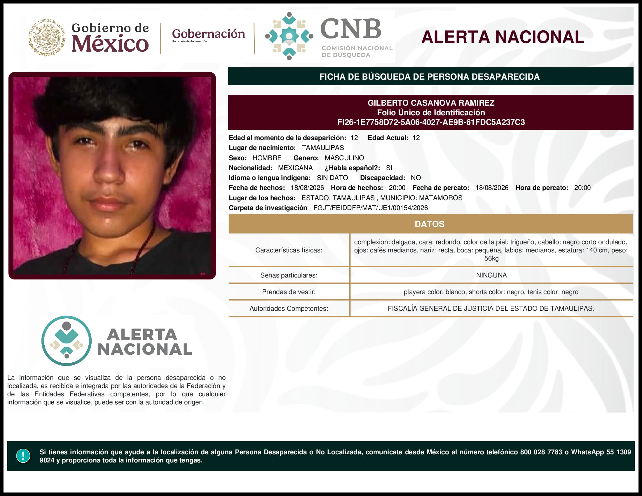 Persona desaparecida Gilberto Casanova Ramirez