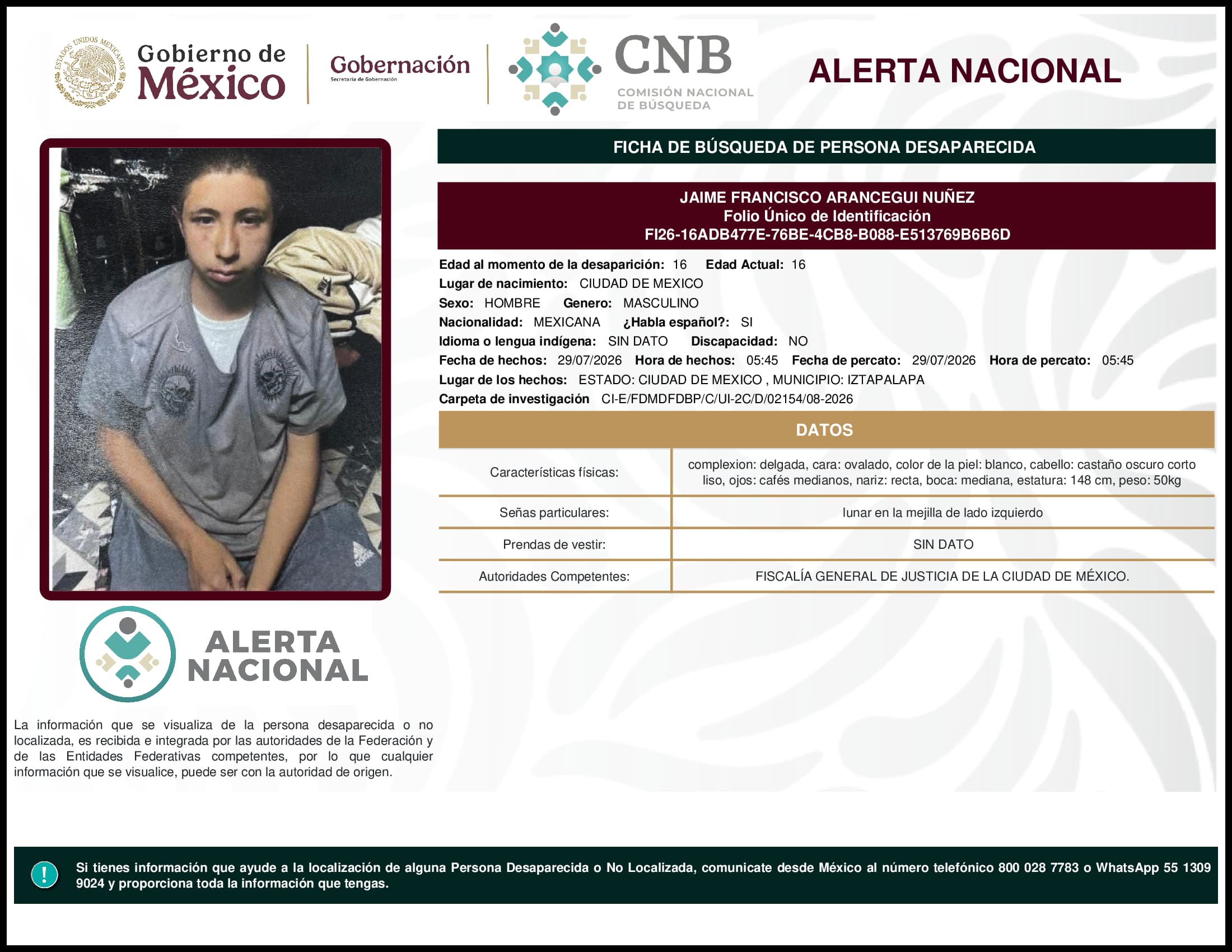Persona desaparecida Jaime Francisco Arancegui Nunez