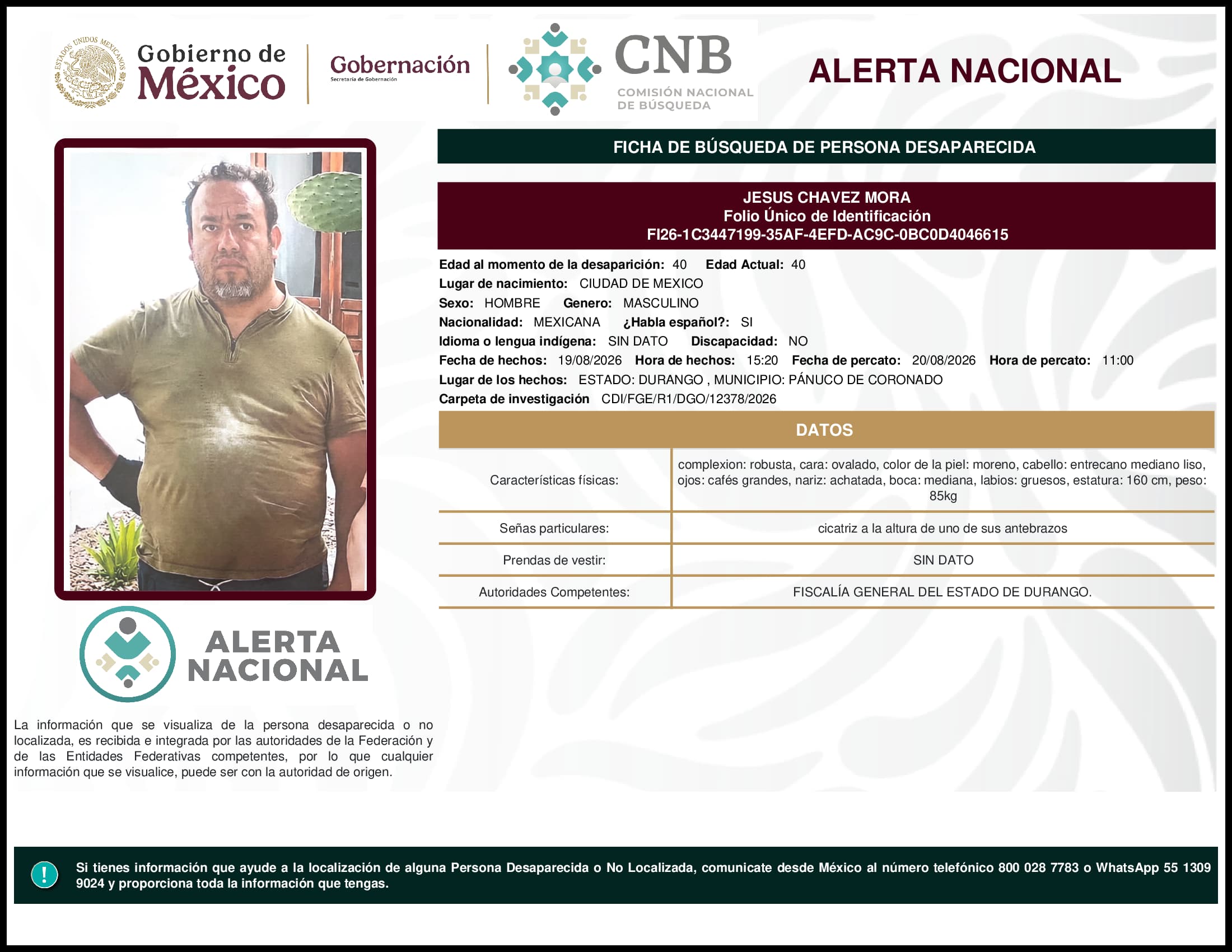 Persona desaparecida Jesus Chavez Mora