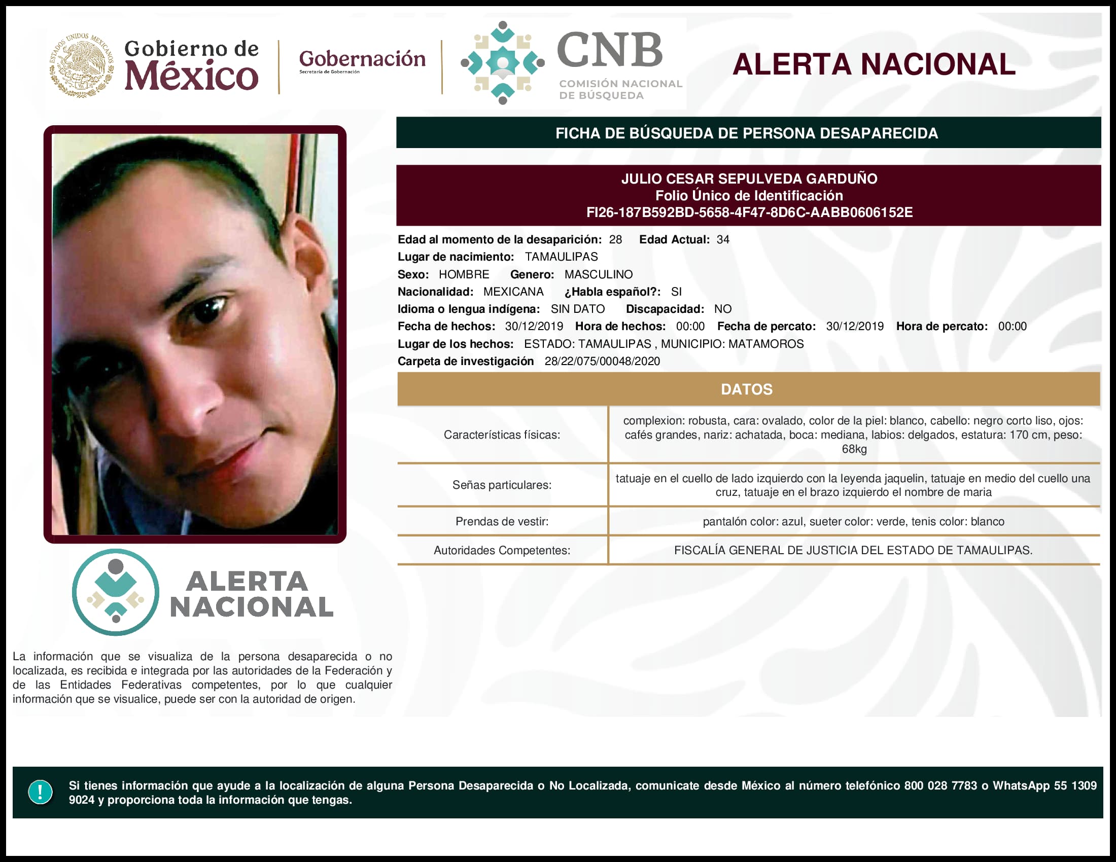 Persona desaparecida Julio Cesar Sepulveda Garduno