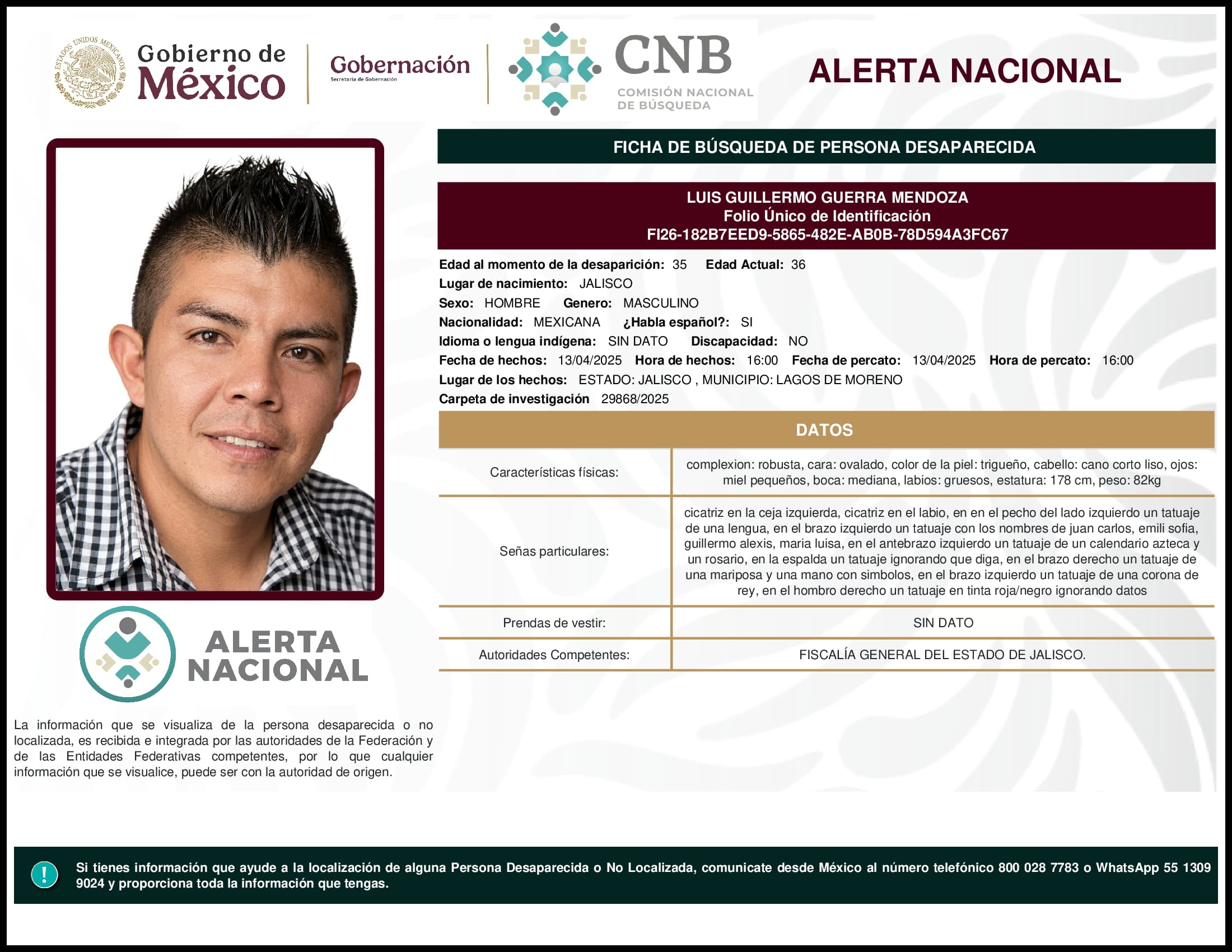 Persona desaparecida Luis Guillermo Guerra Mendoza