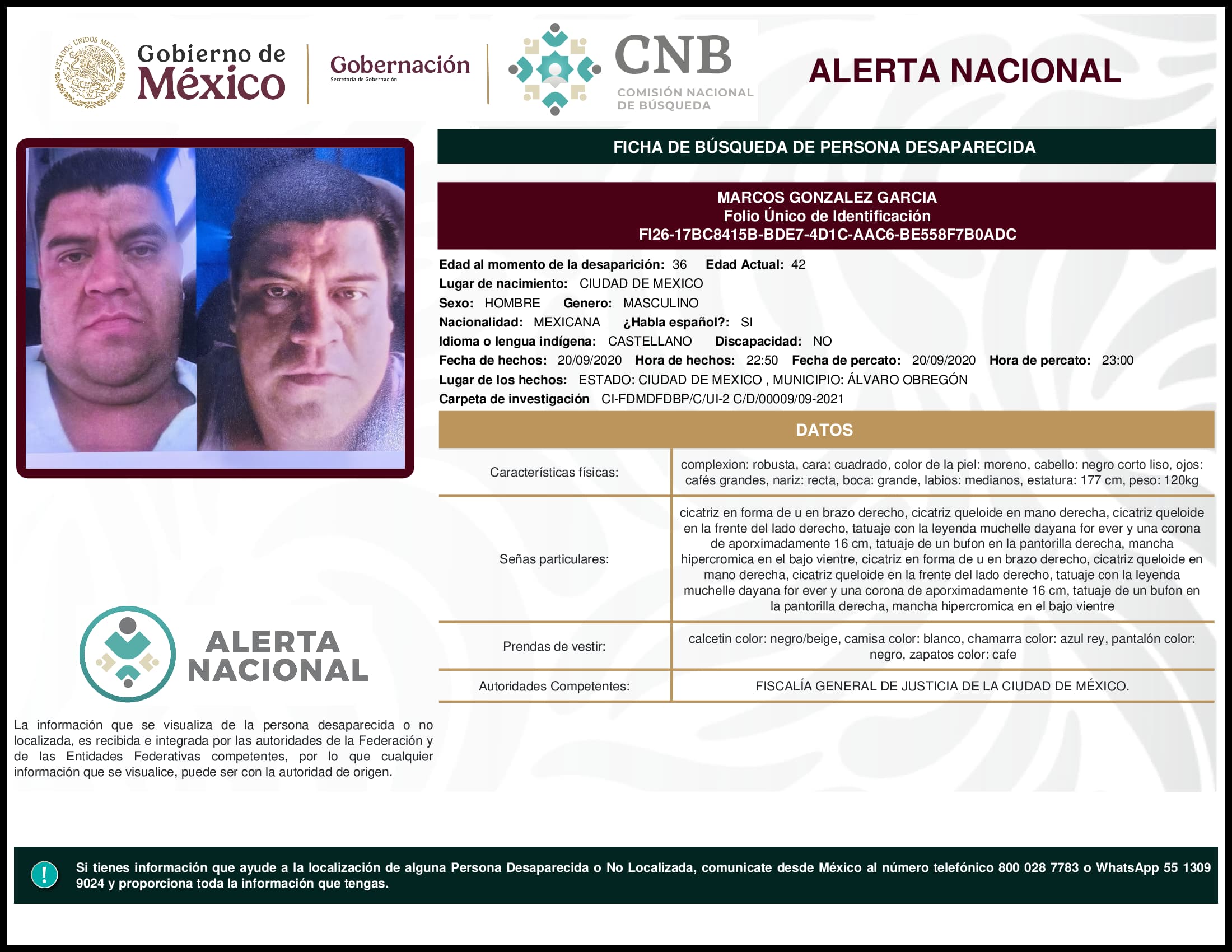 Persona desaparecida Marcos Gonzalez Garcia
