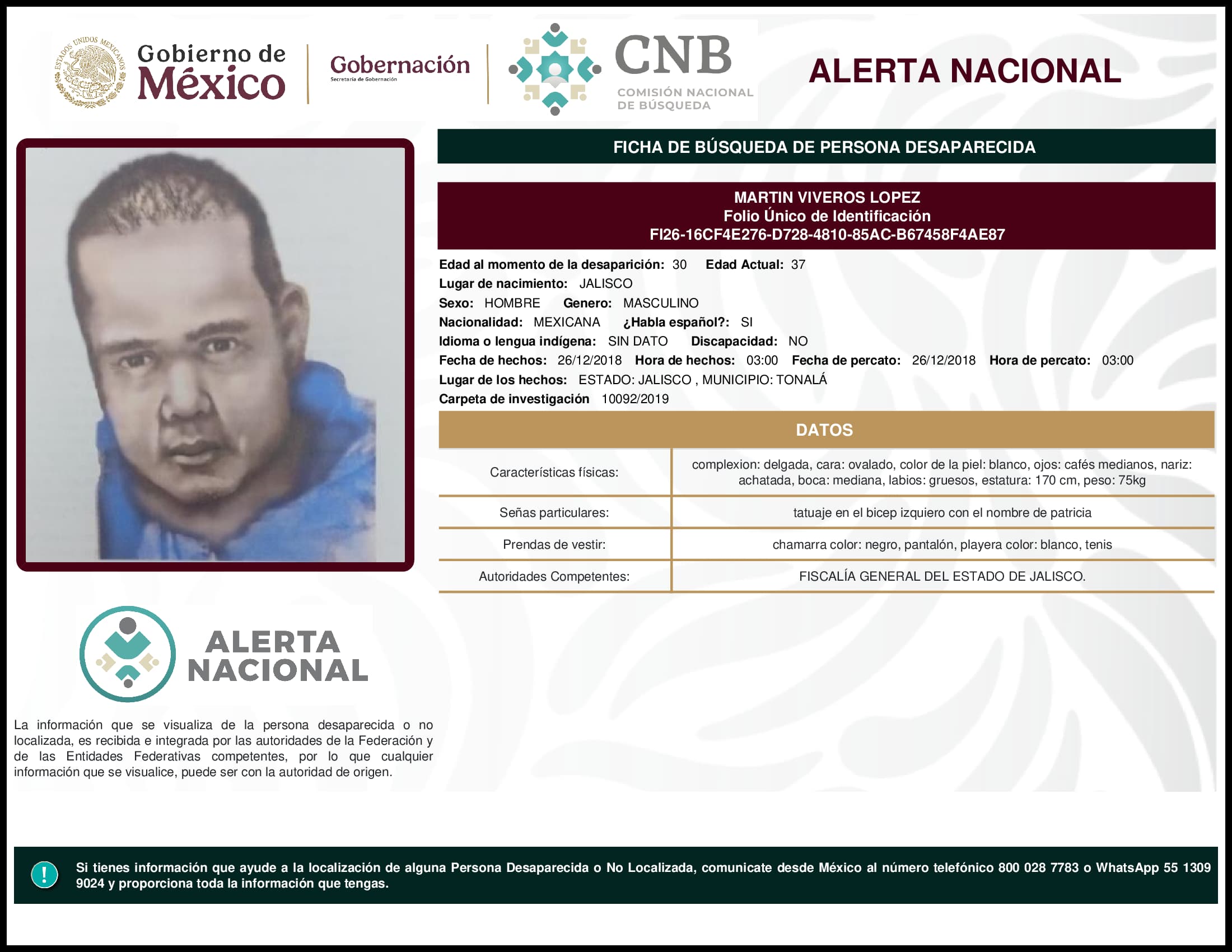 Persona desaparecida Martin Viveros Lopez