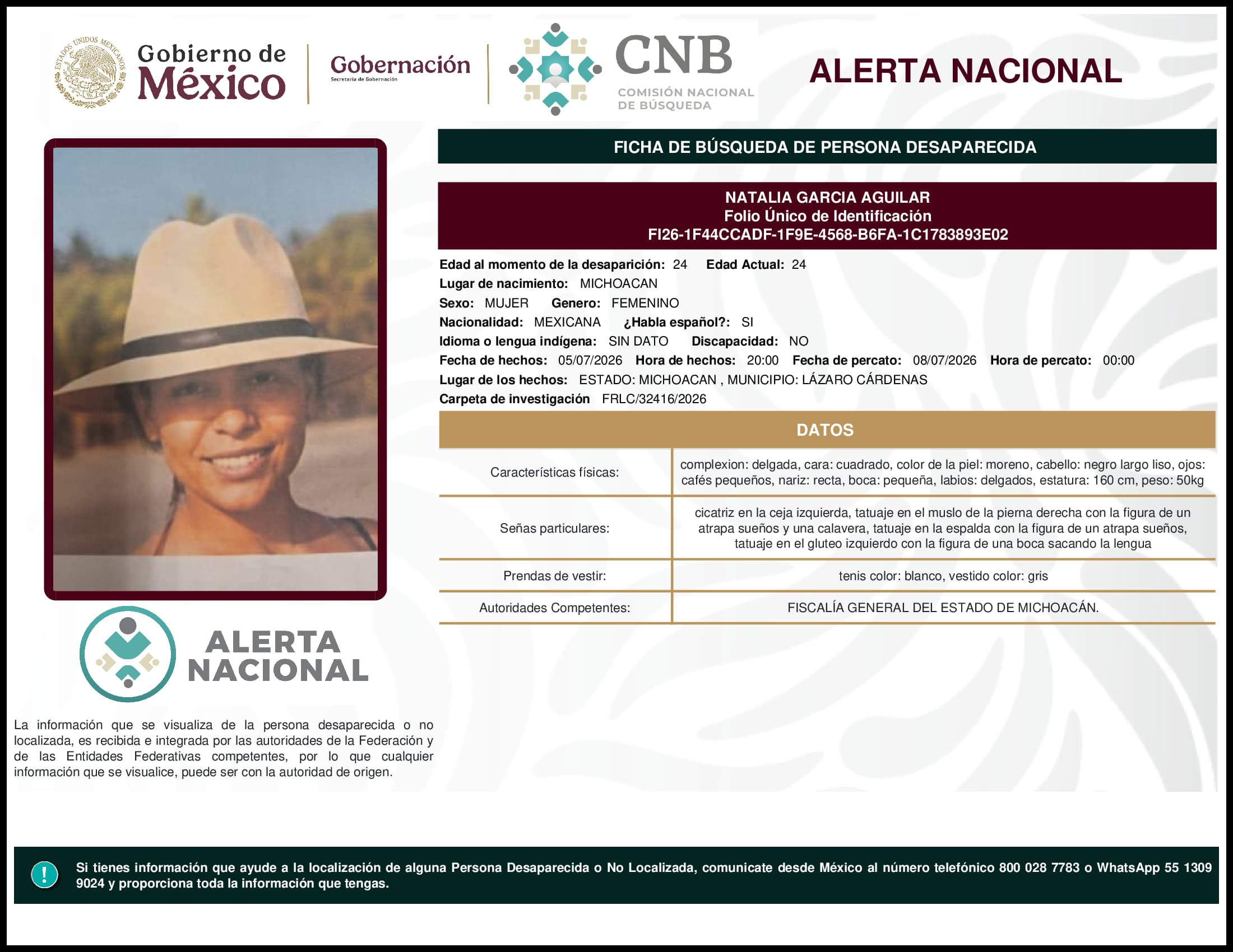 Persona desaparecida Natalia Garcia Aguilar
