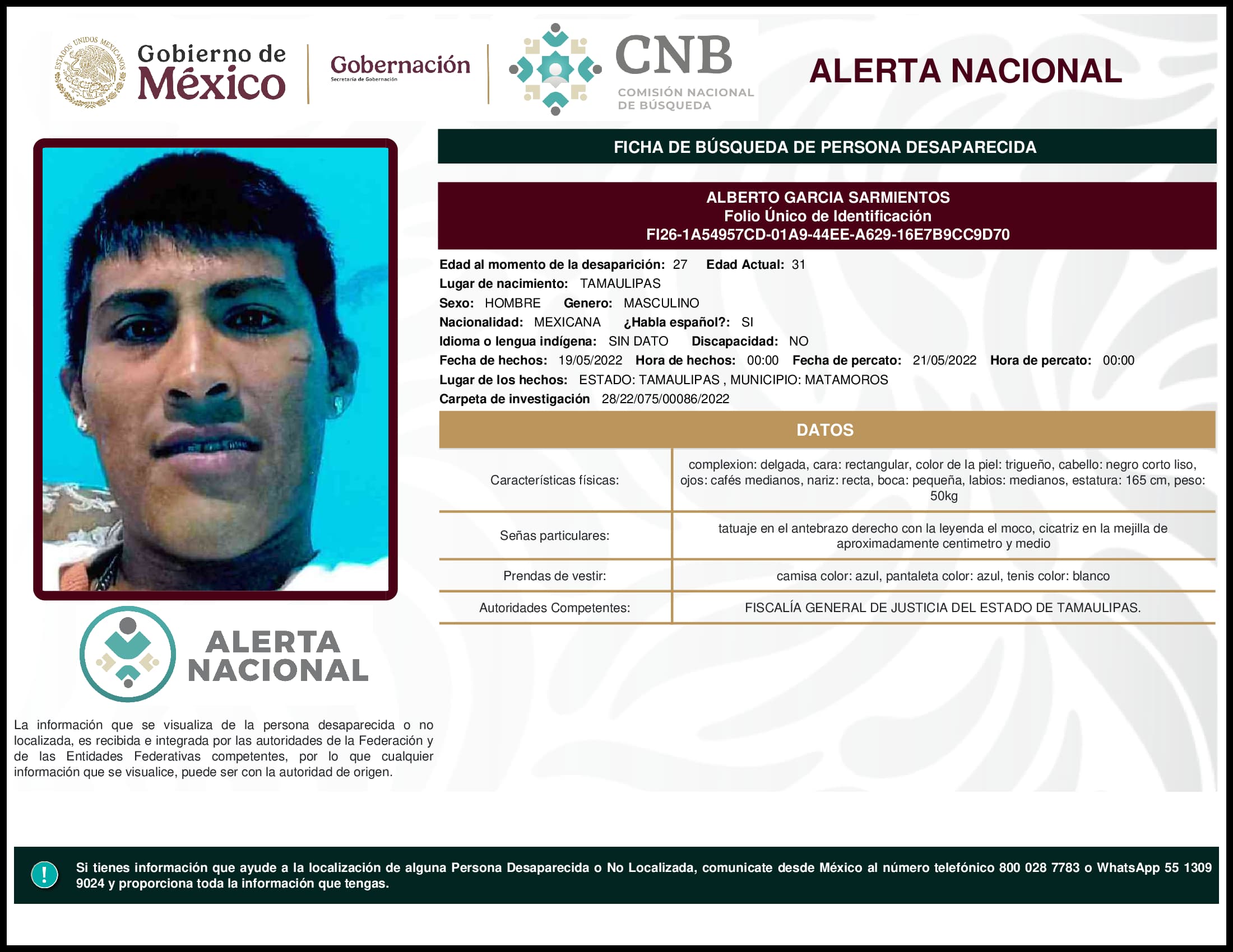 Persona desaparecida Alberto Garcia Sarmientos