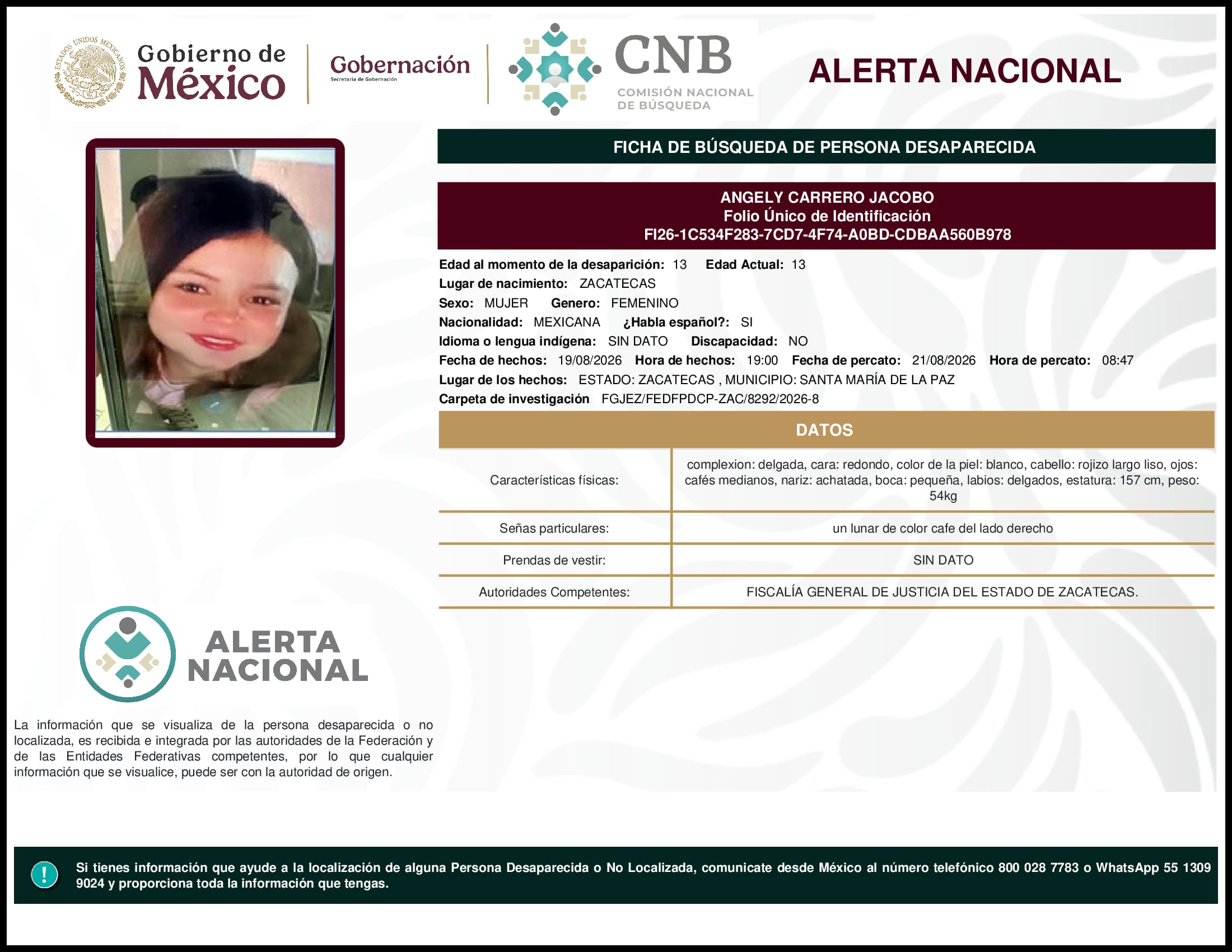 Persona desaparecida Angely Carrero Jacobo