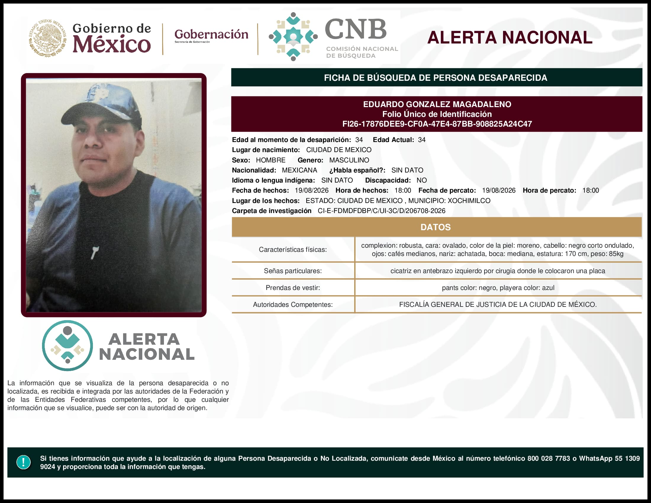 Persona desaparecida Eduardo Gonzalez Magadaleno