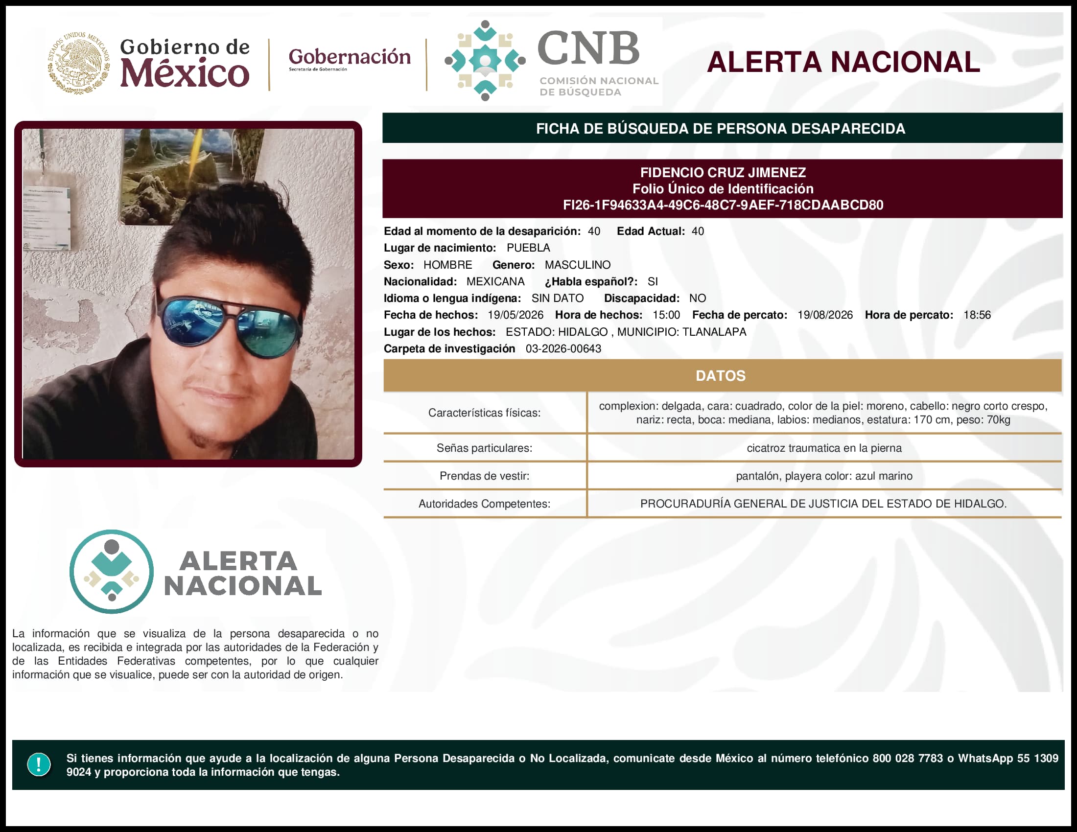 Persona desaparecida Fidencio Cruz Jimenez