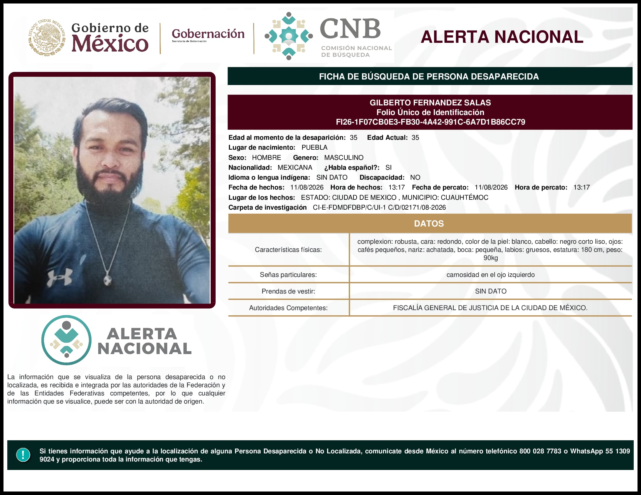 Persona desaparecida Gilberto Fernandez Salas