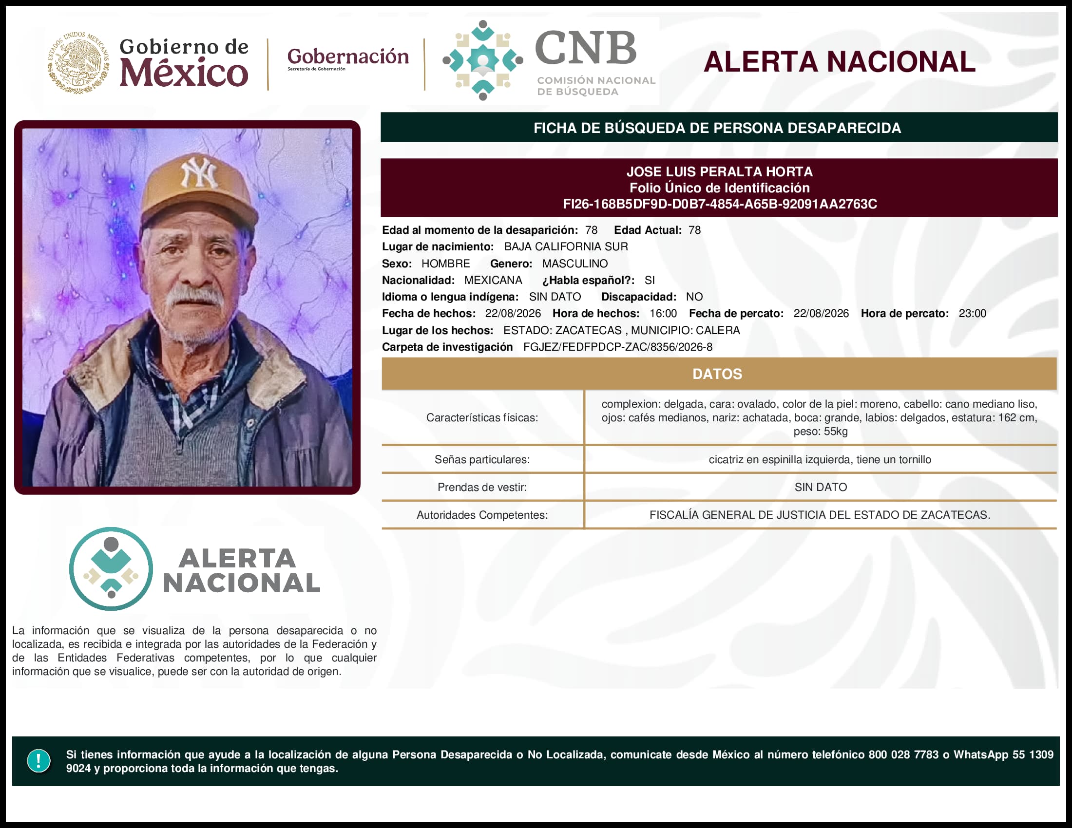Persona desaparecida Jose Luis Peralta Horta