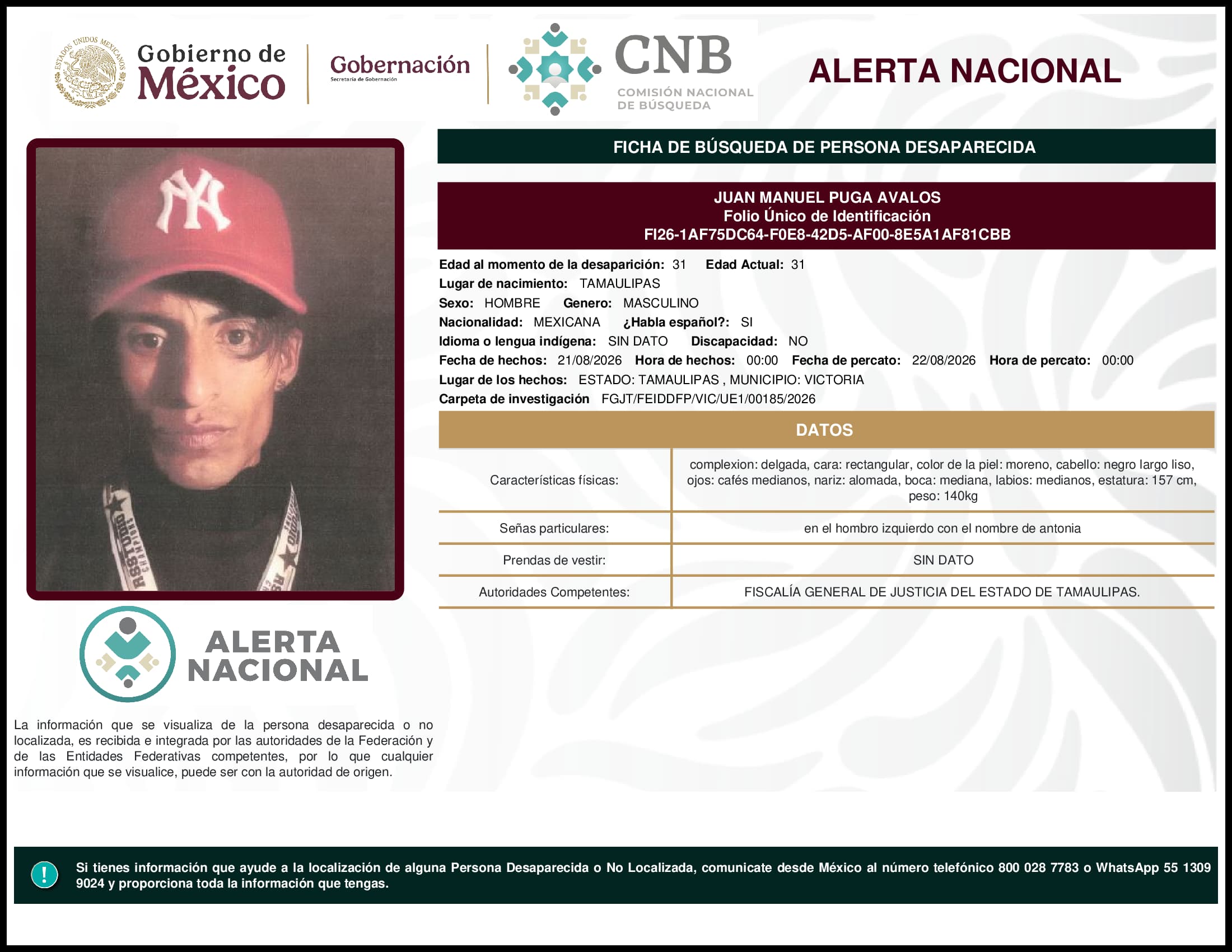 Persona desaparecida Juan Manuel Puga Avalos