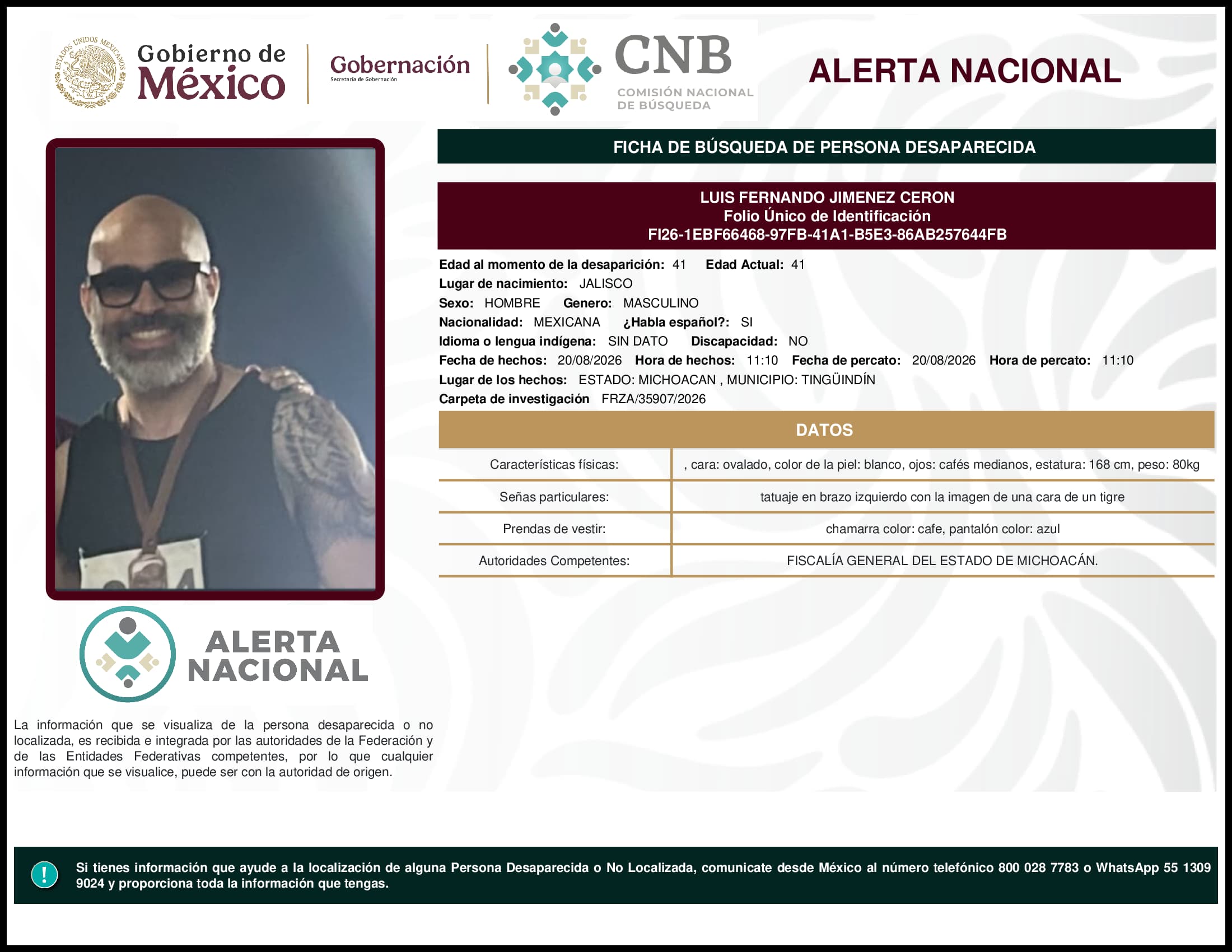 Persona desaparecida Luis Fernando Jimenez Ceron