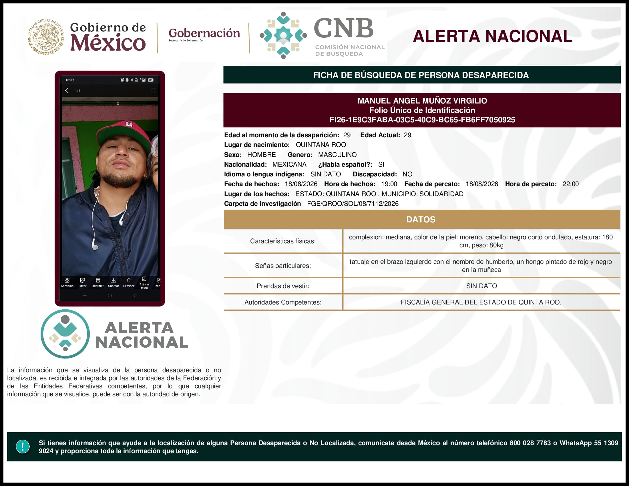 Persona desaparecida Manuel Angel Munoz Virgilio