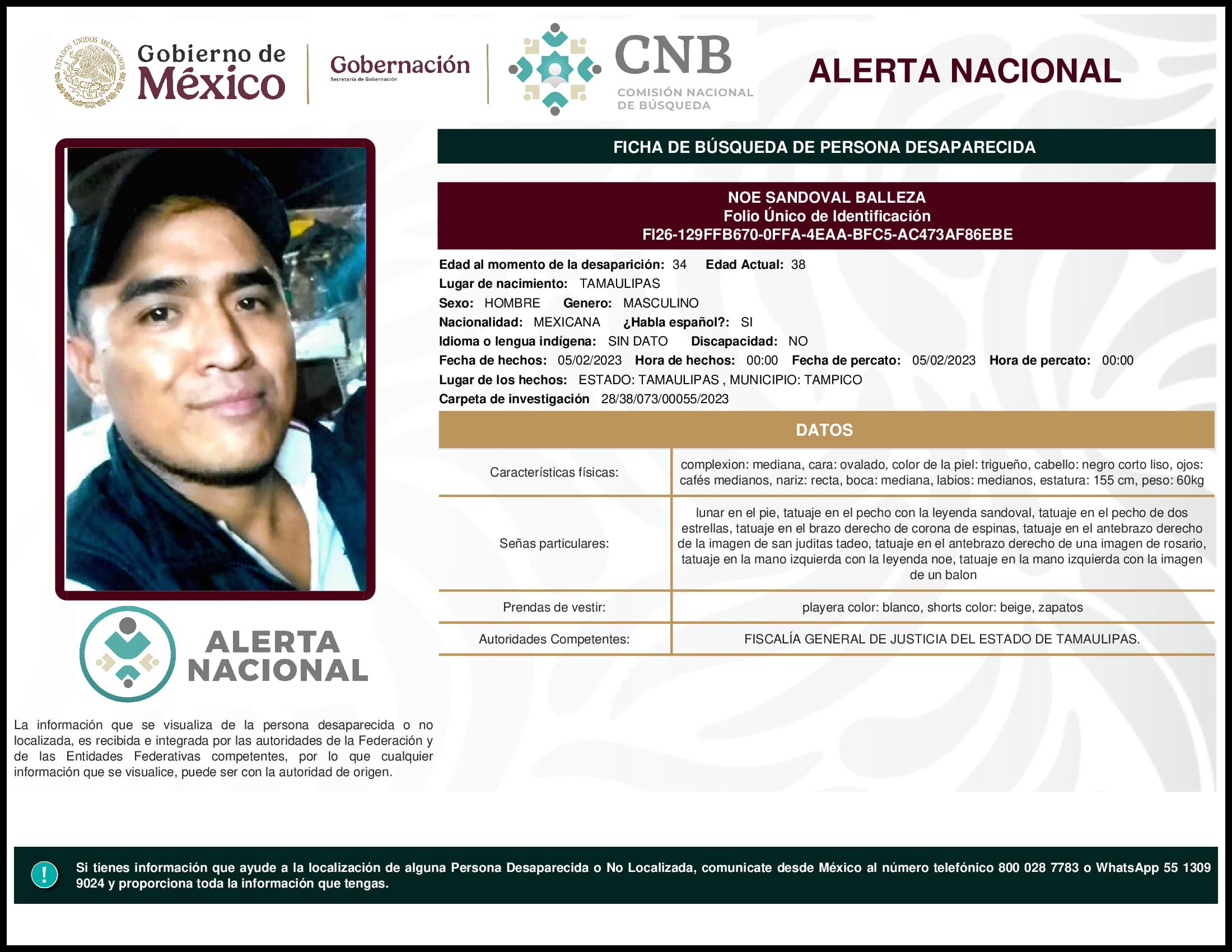 Persona desaparecida Noe Sandoval Balleza
