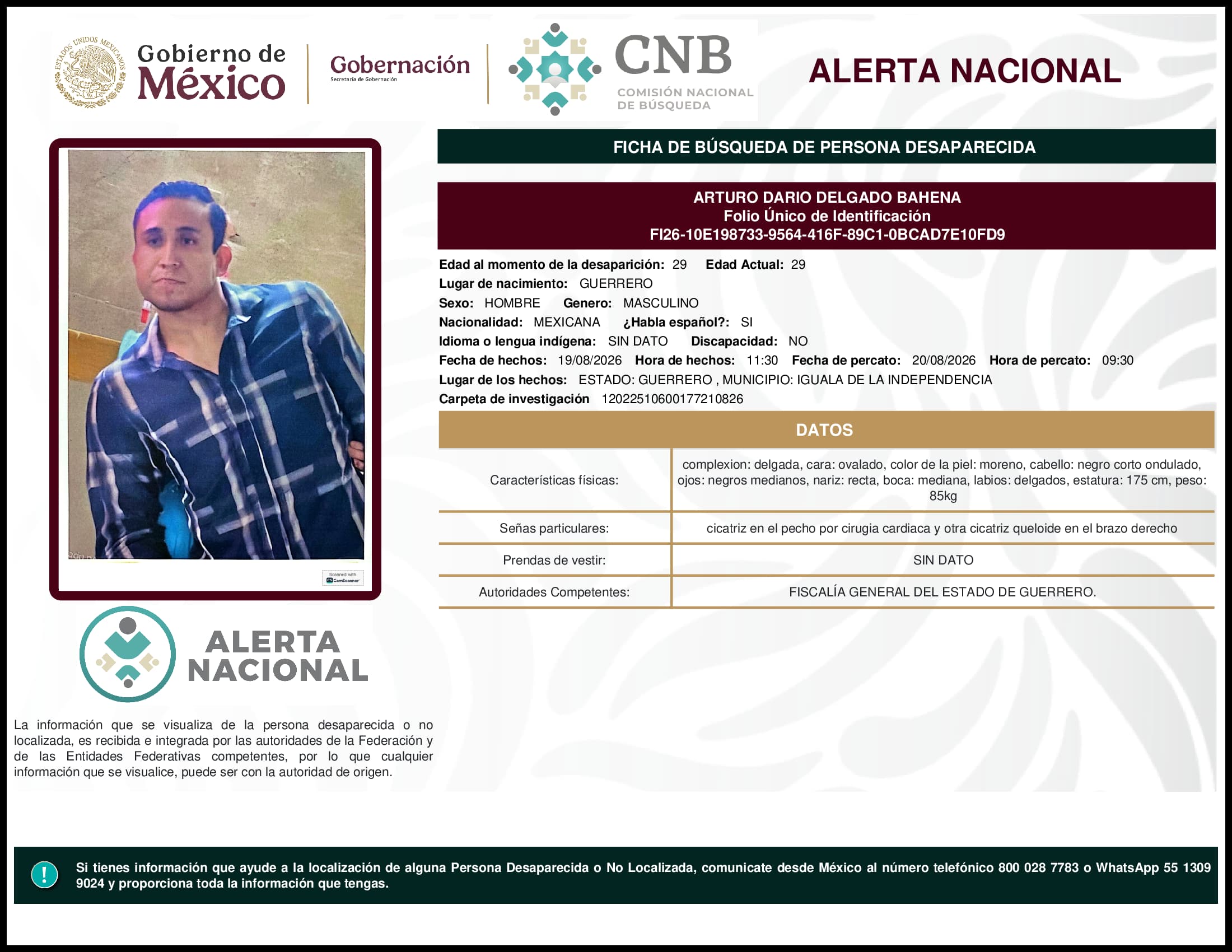 Persona desaparecida Arturo Dario Delgado Bahena
