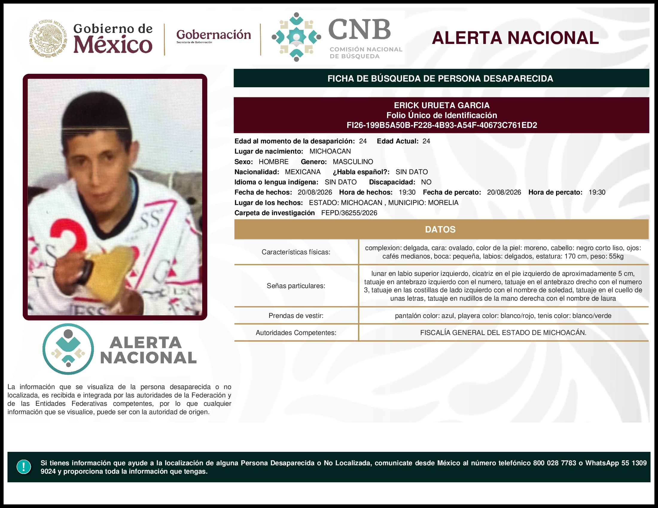 Persona desaparecida Erick Urueta Garcia