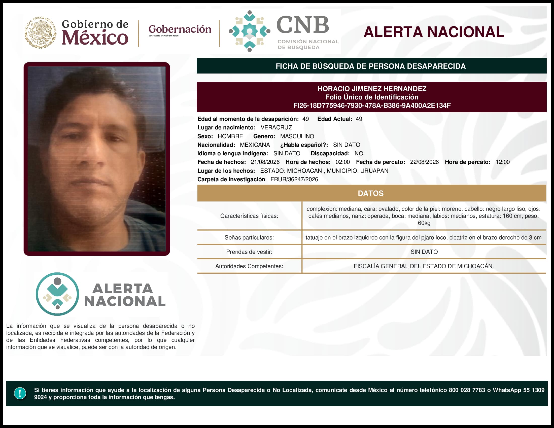 Persona desaparecida Horacio Jimenez Hernandez