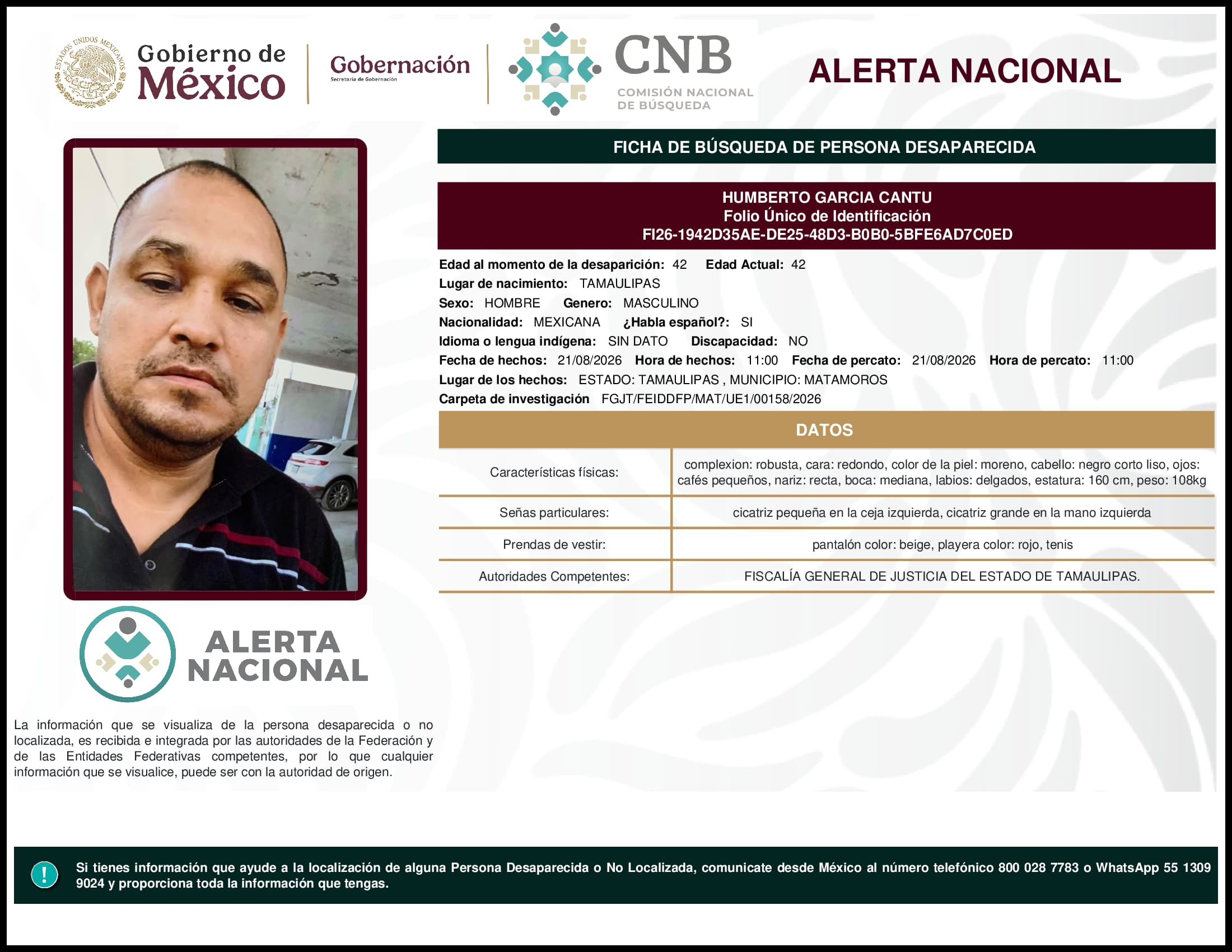 Persona desaparecida Humberto Garcia Cantu