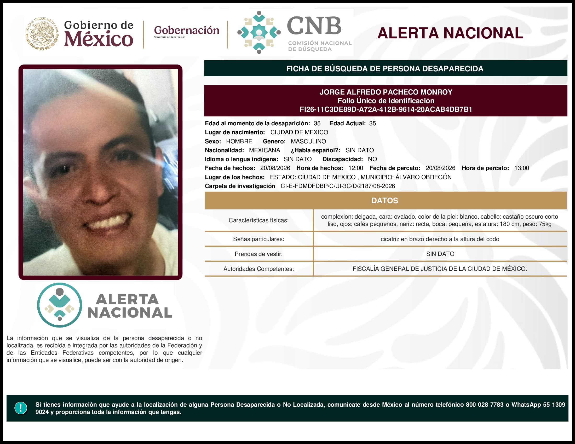 Persona desaparecida Jorge Alfredo Pacheco Monroy