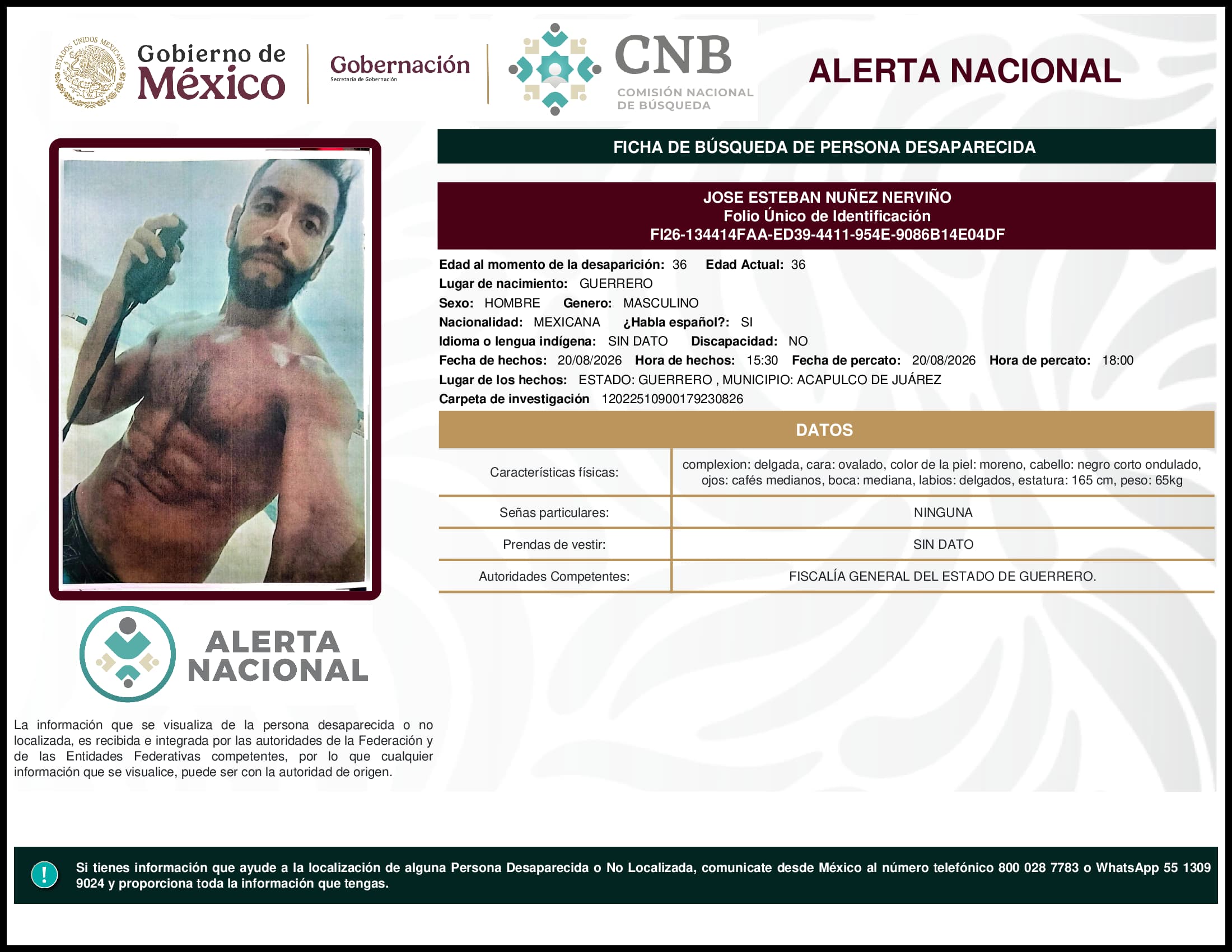 Persona desaparecida Jose Esteban Nunez Nervino