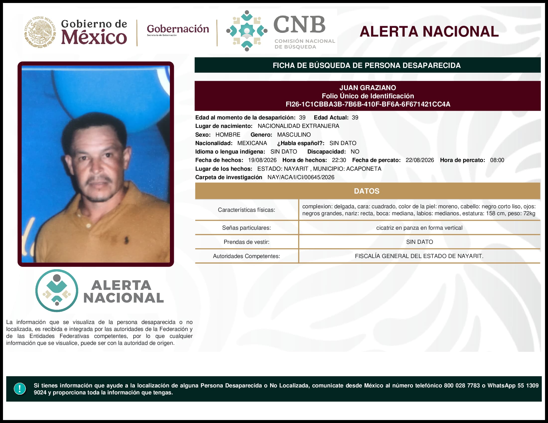Persona desaparecida Juan Graziano