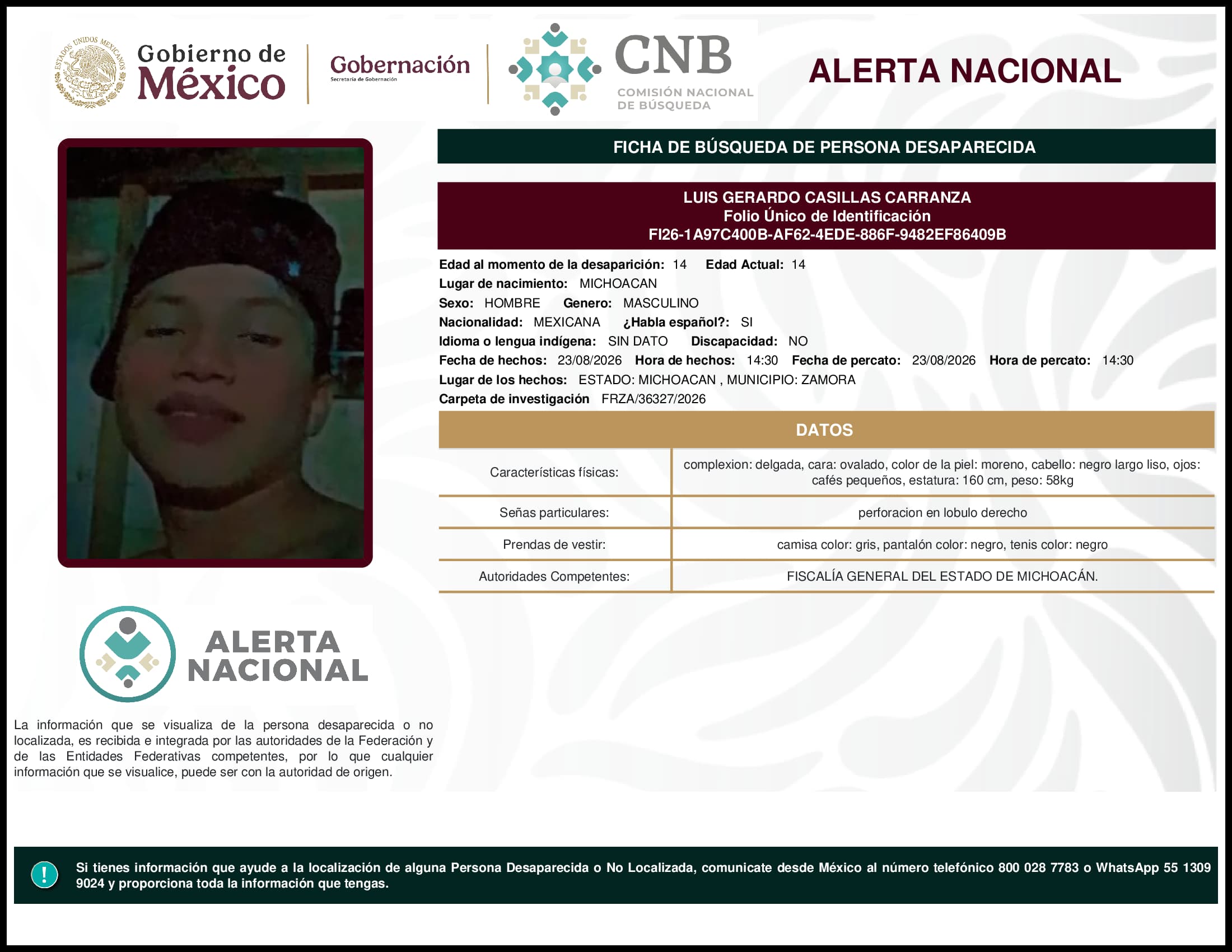 Persona desaparecida Luis Gerardo Casillas Carranza