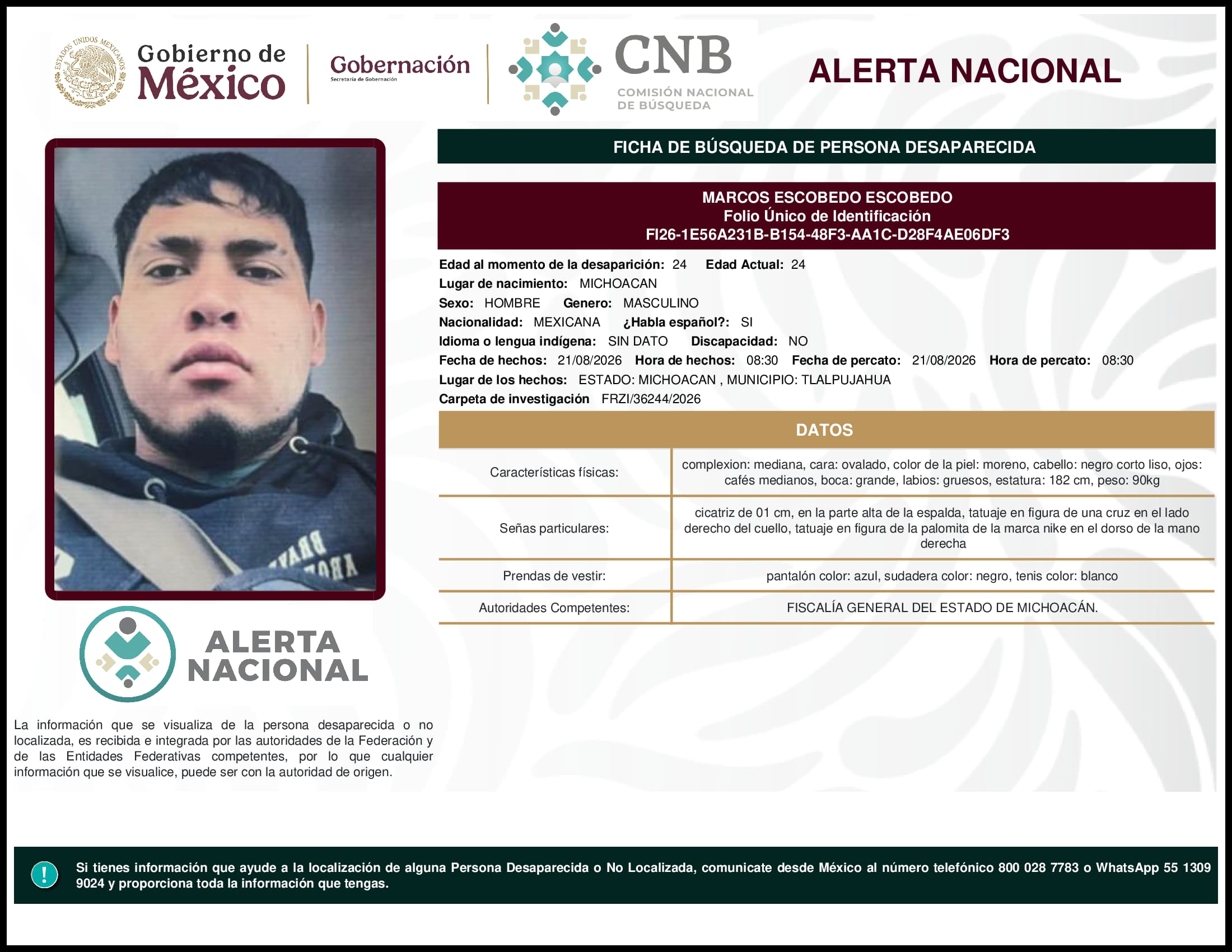 Persona desaparecida Marcos Escobedo Escobedo