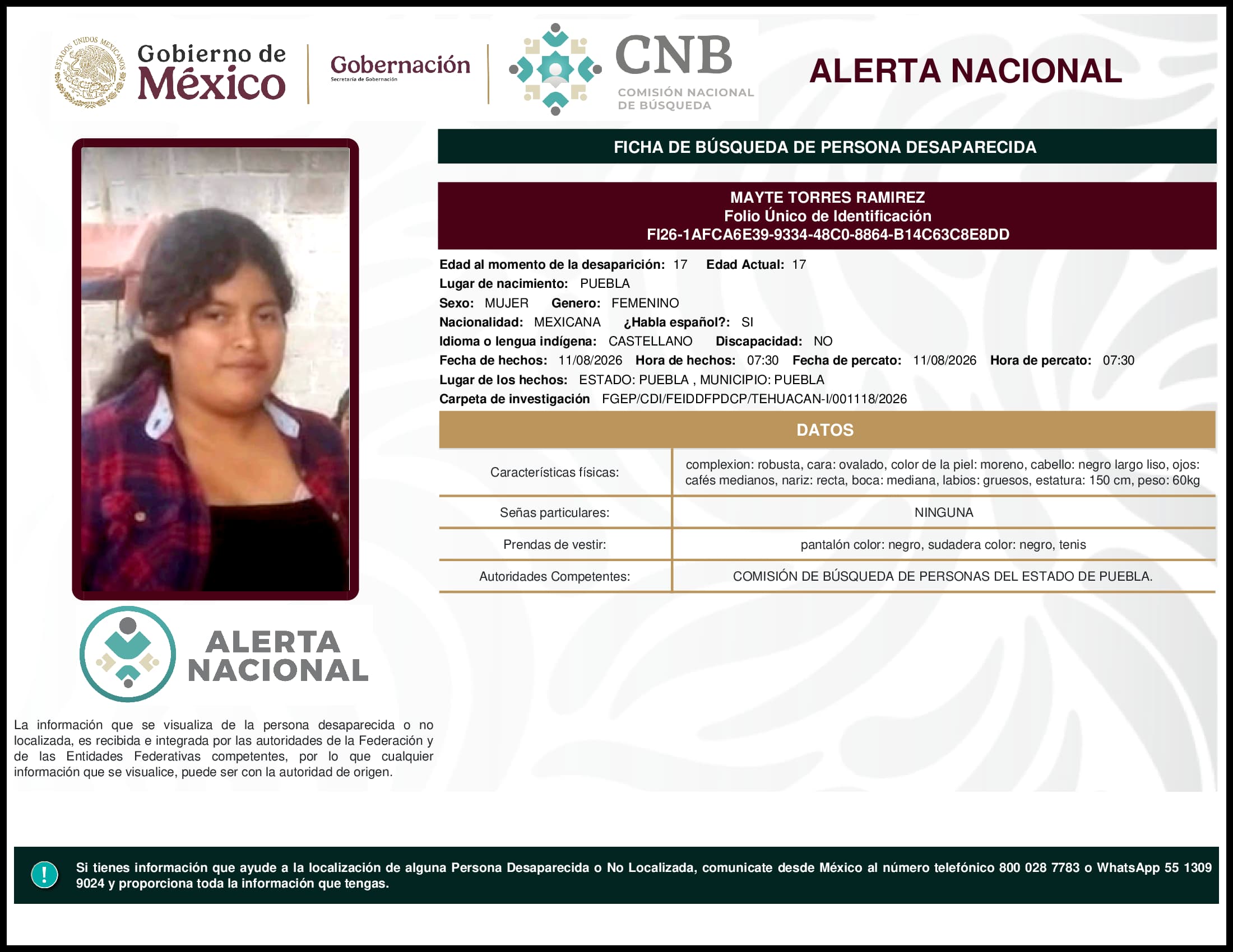 Persona desaparecida Mayte Torres Ramirez