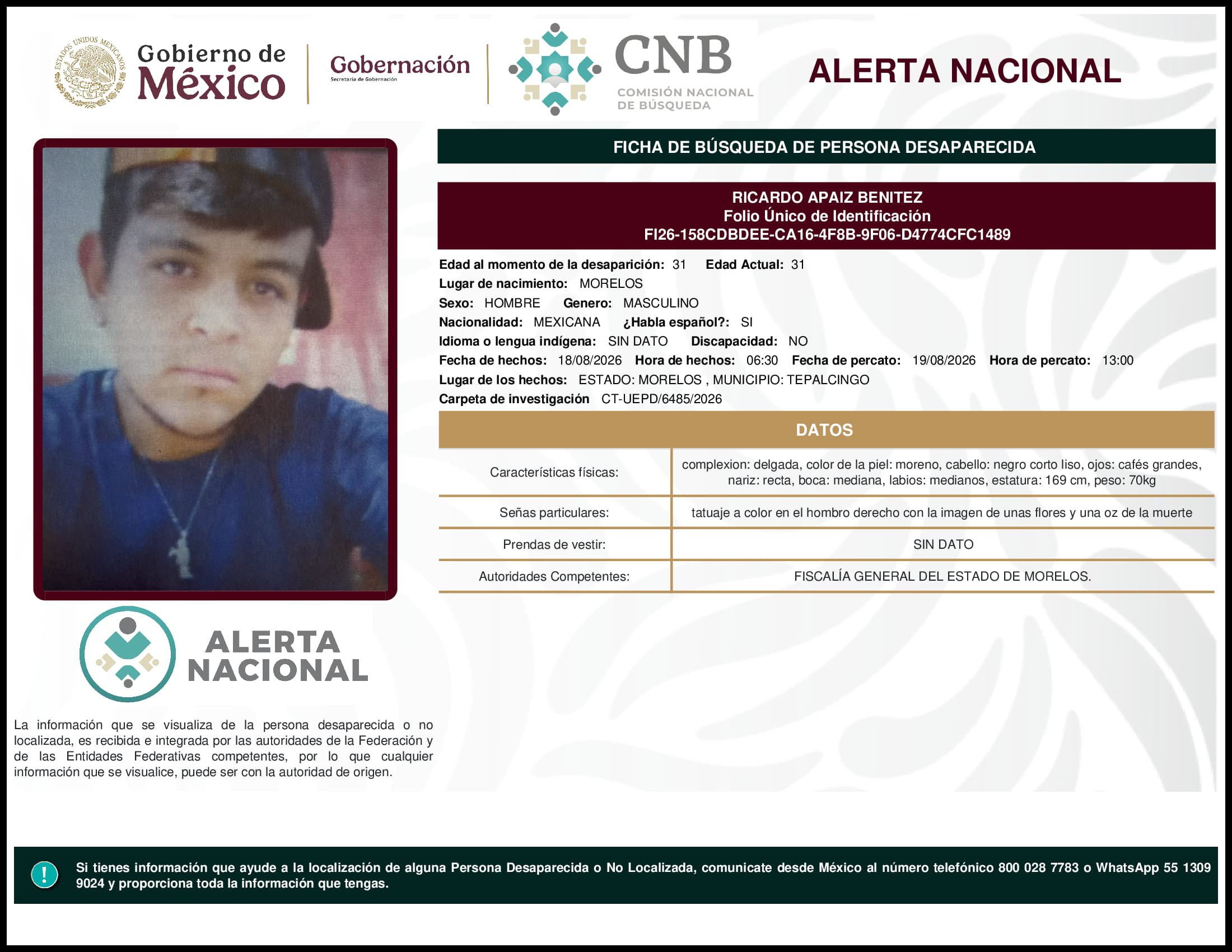 Persona desaparecida Ricardo Apaiz Benitez