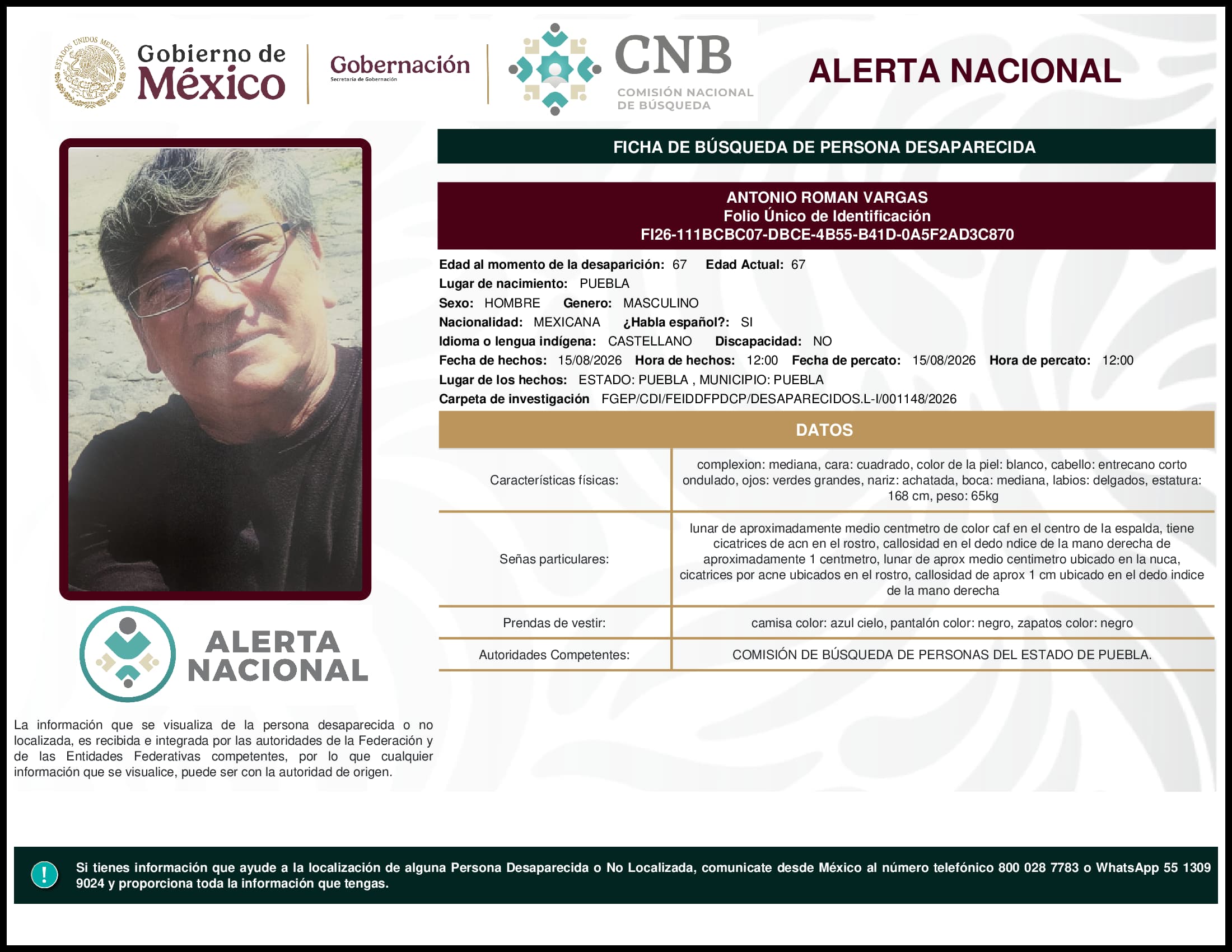 Persona desaparecida Antonio Roman Vargas