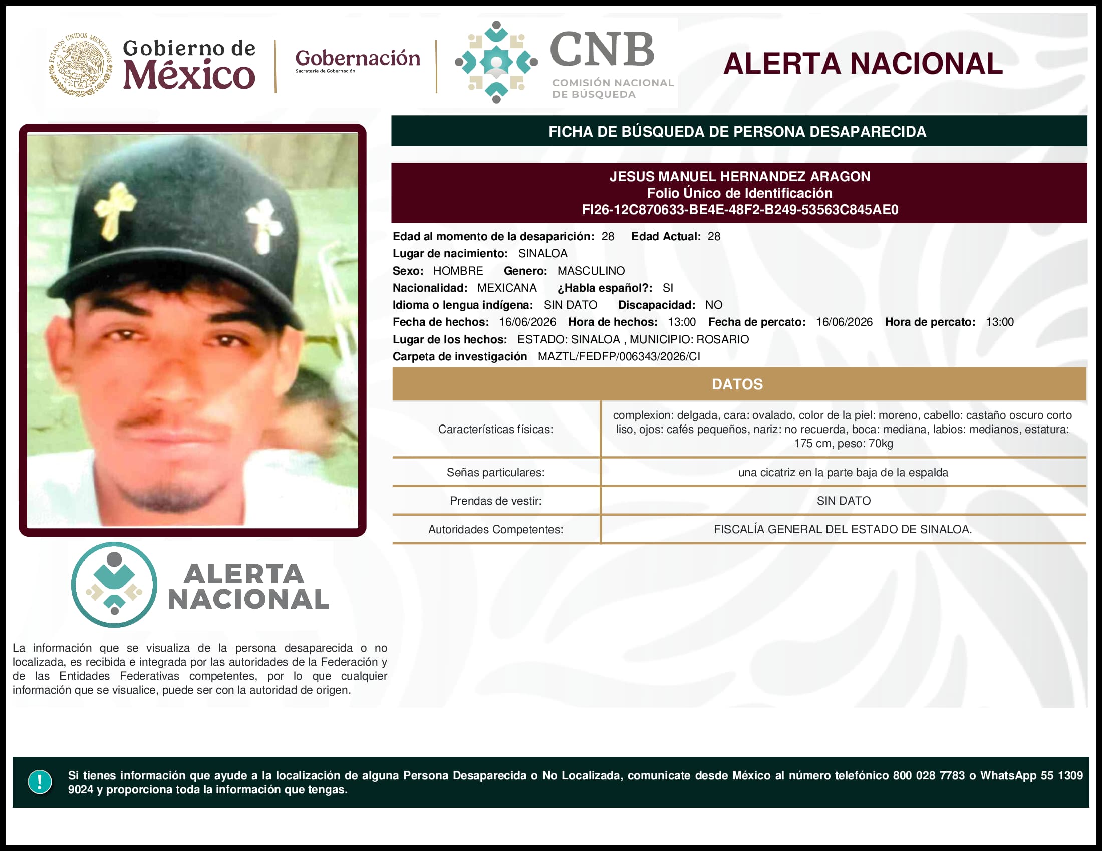 Persona desaparecida Jesus Manuel Hernandez Aragon
