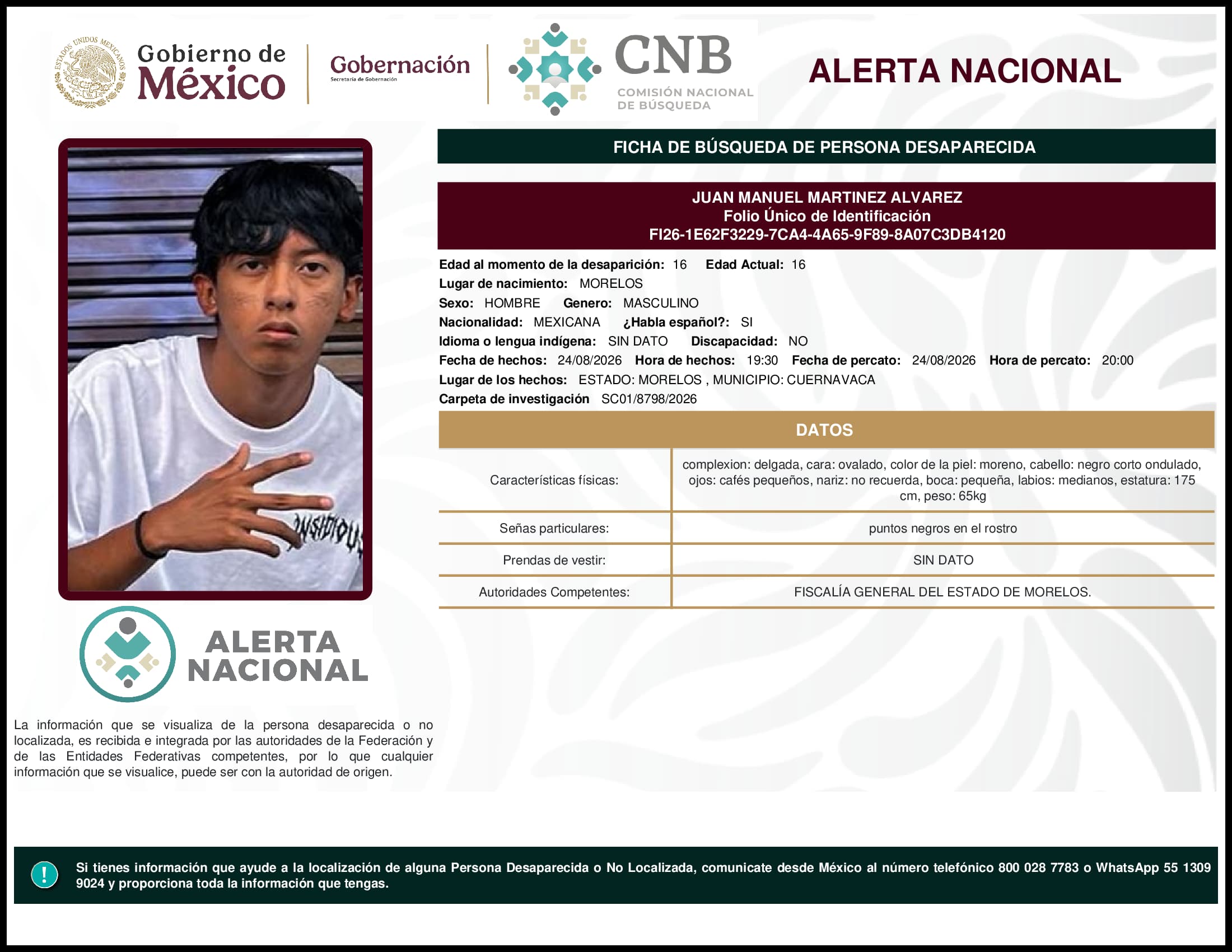 Persona desaparecida Juan Manuel Martinez Alvarez