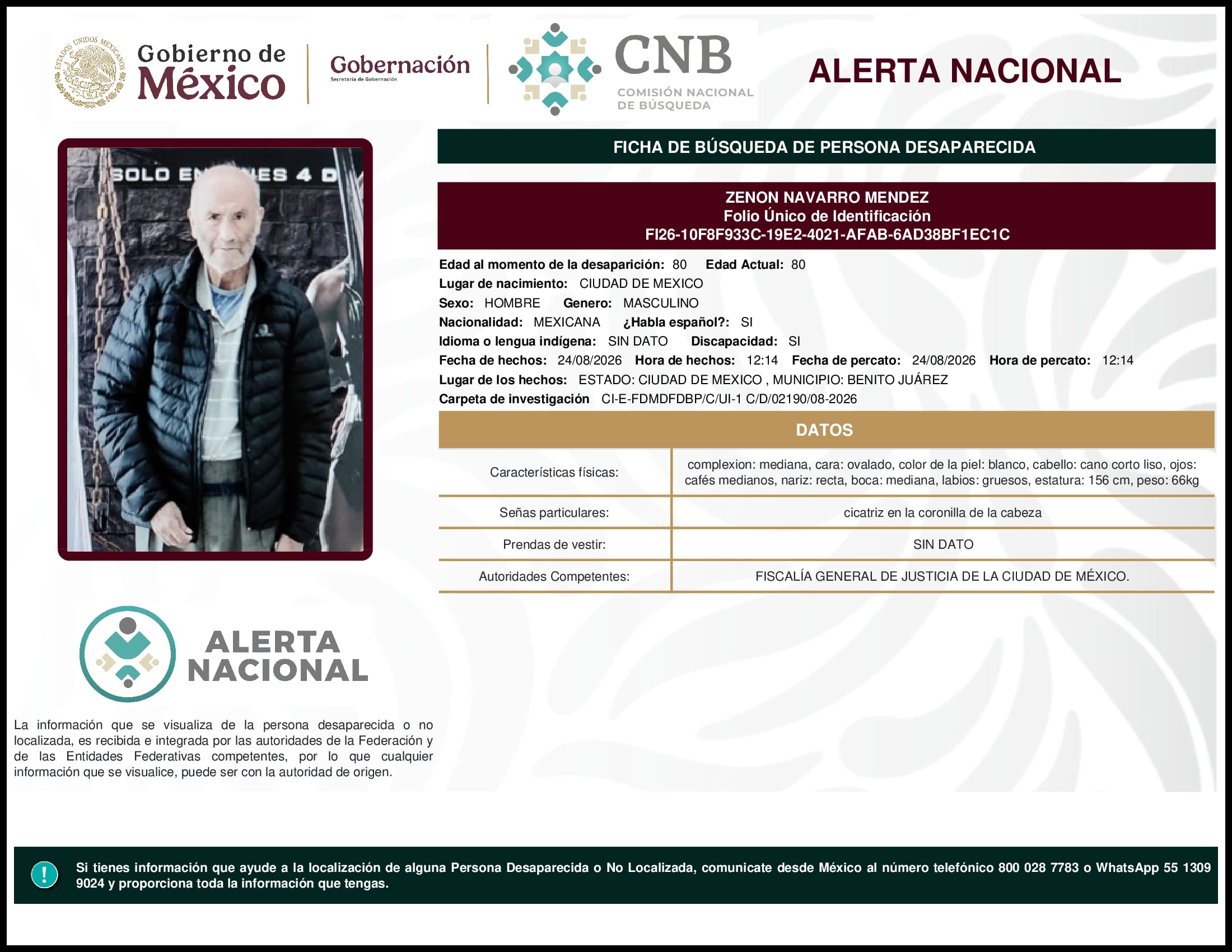 Persona desaparecida Zenon Navarro Mendez
