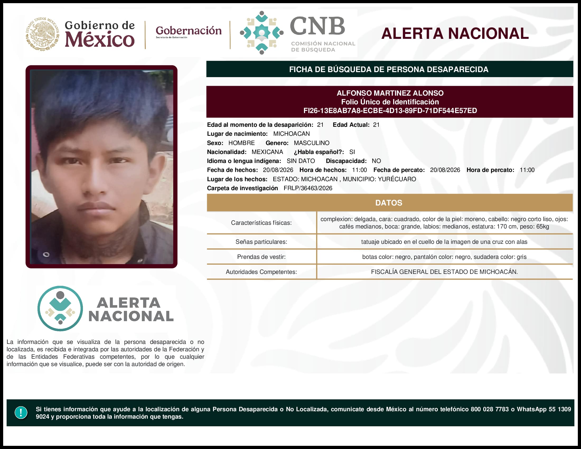 Persona desaparecida  Alfonso Martinez Alonso 
