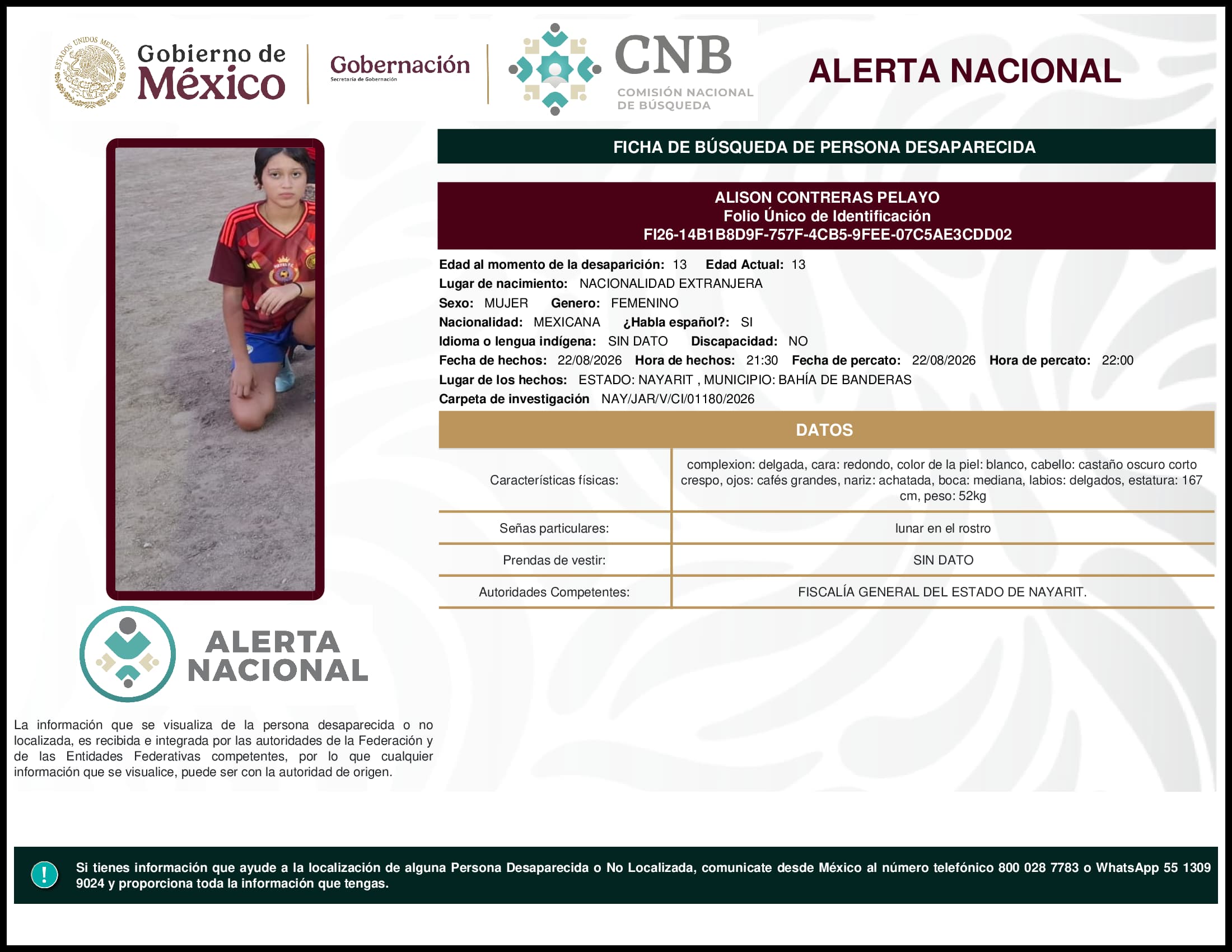 Persona desaparecida  Alison Contreras Pelayo 