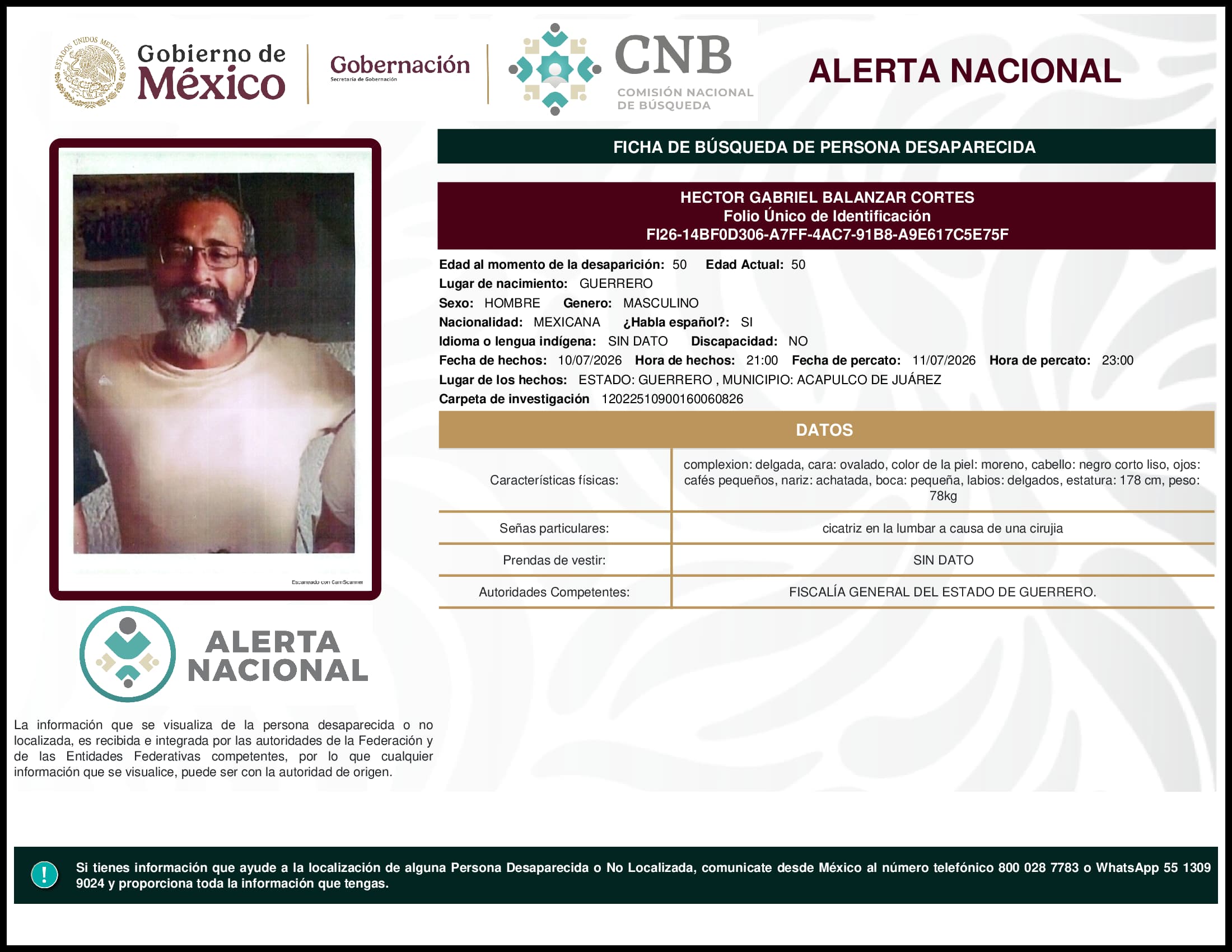 Persona desaparecida  Hector Gabriel Balanzar Cortes 