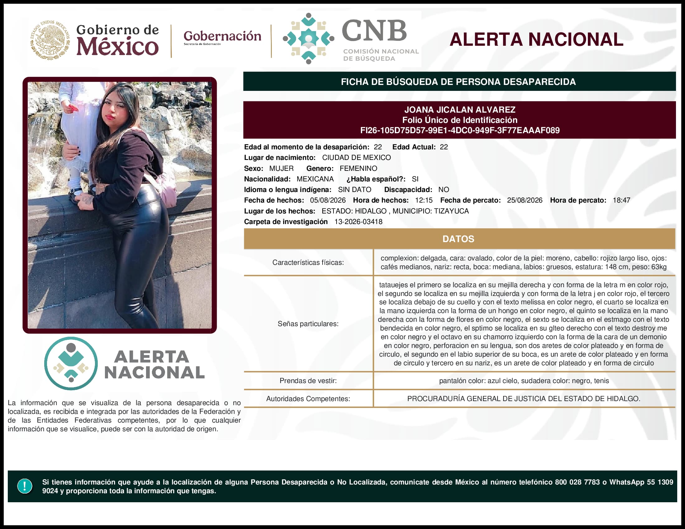 Persona desaparecida  Joana Jicalan Alvarez 