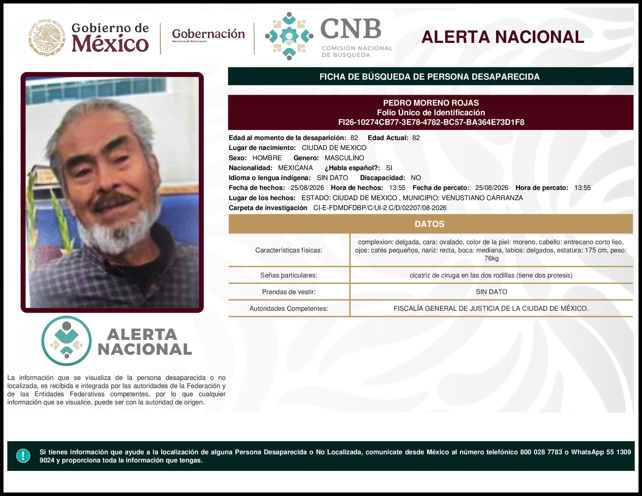 Persona desaparecida  Pedro Moreno Rojas 