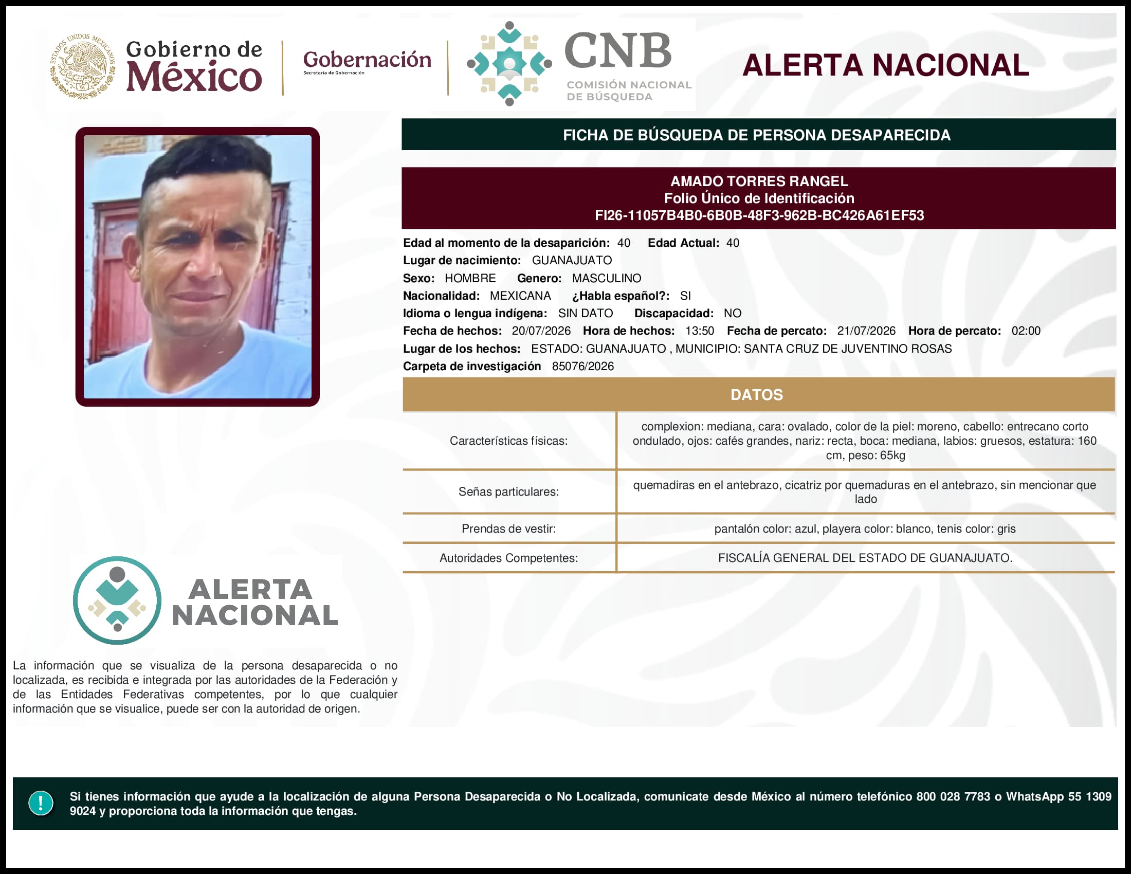 Persona desaparecida  Amado  Torres  Rangel 