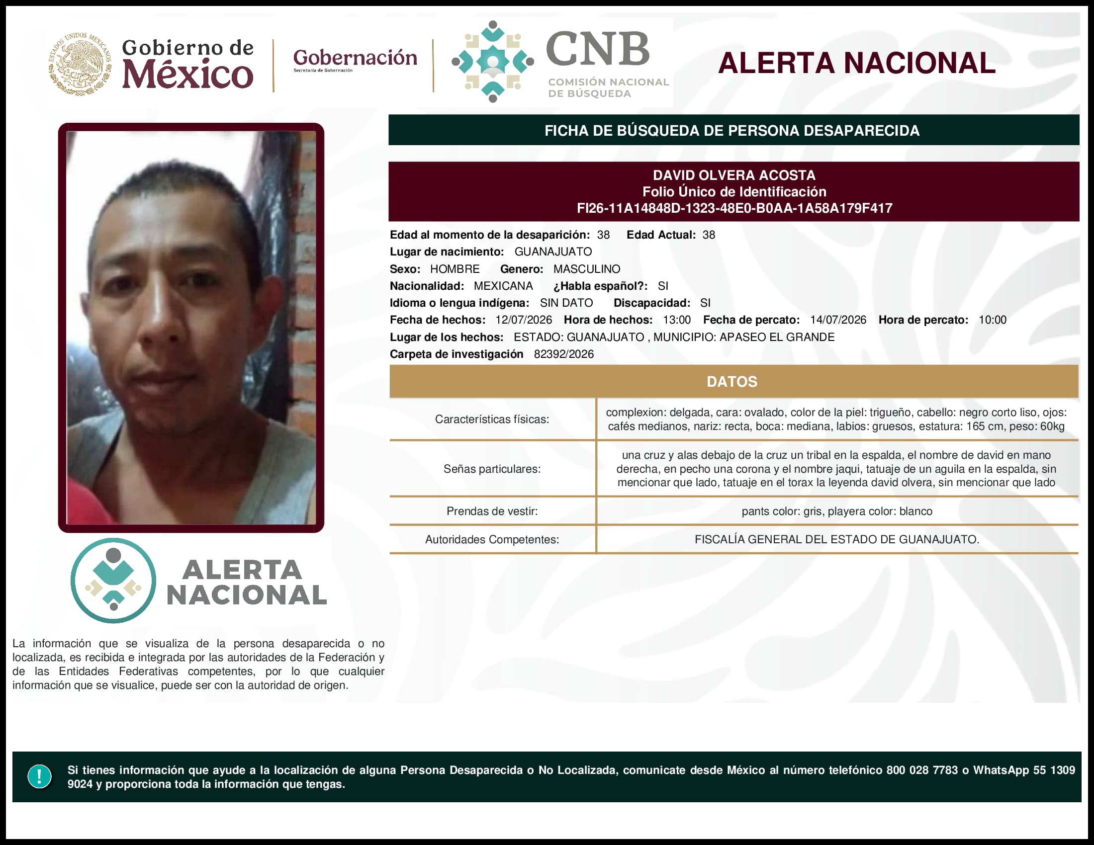 Persona desaparecida  David  Olvera  Acosta 