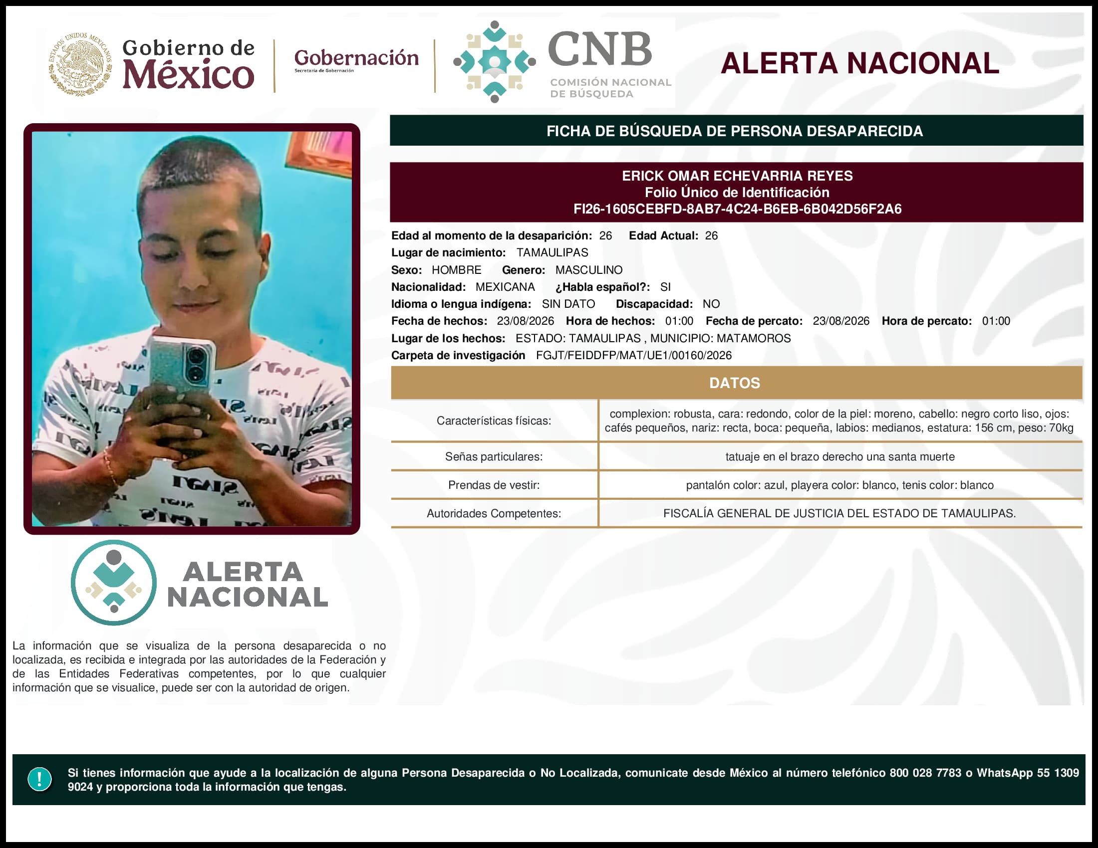 Persona desaparecida  Erick  Omar  Echevarria  Reyes 