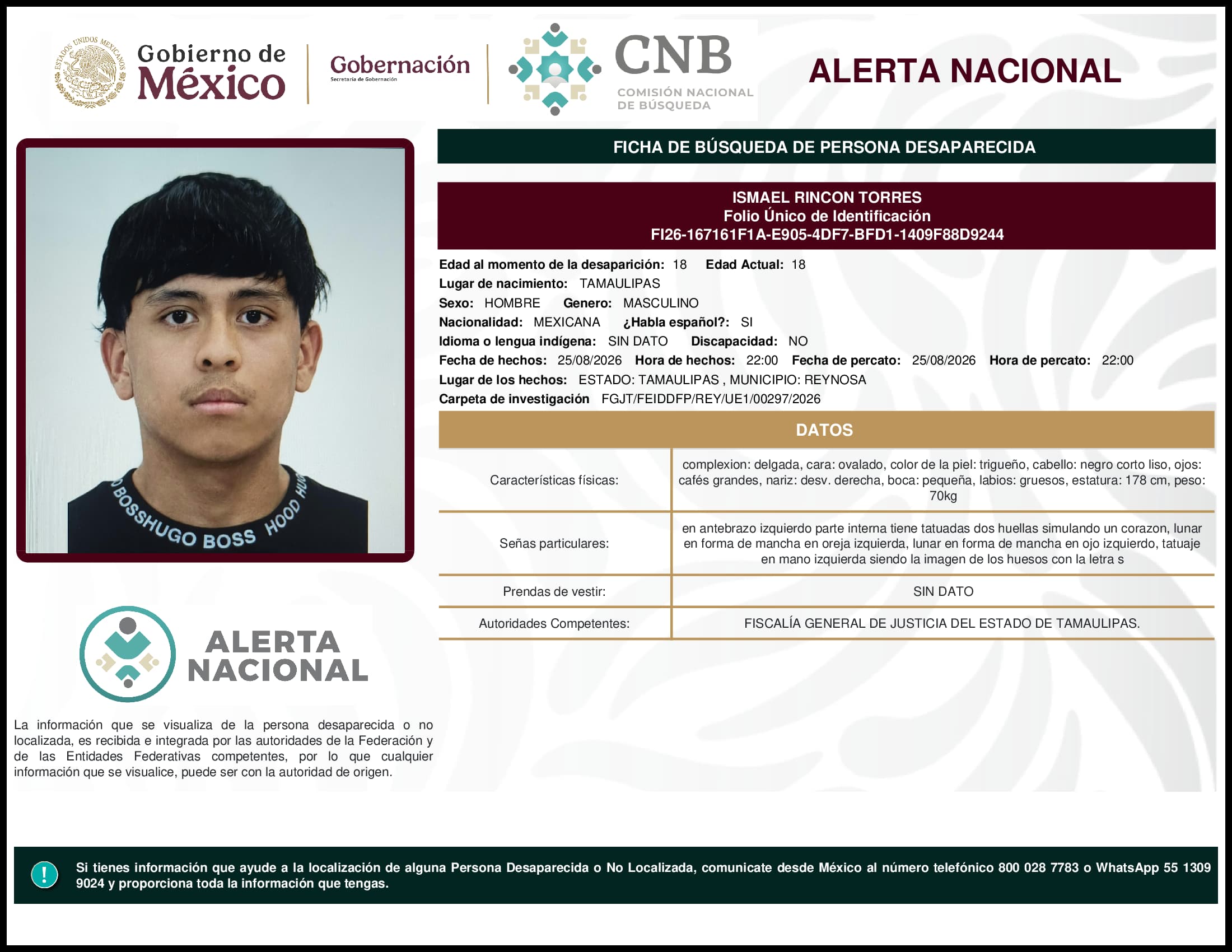 Persona desaparecida  Ismael  Rincon  Torres 